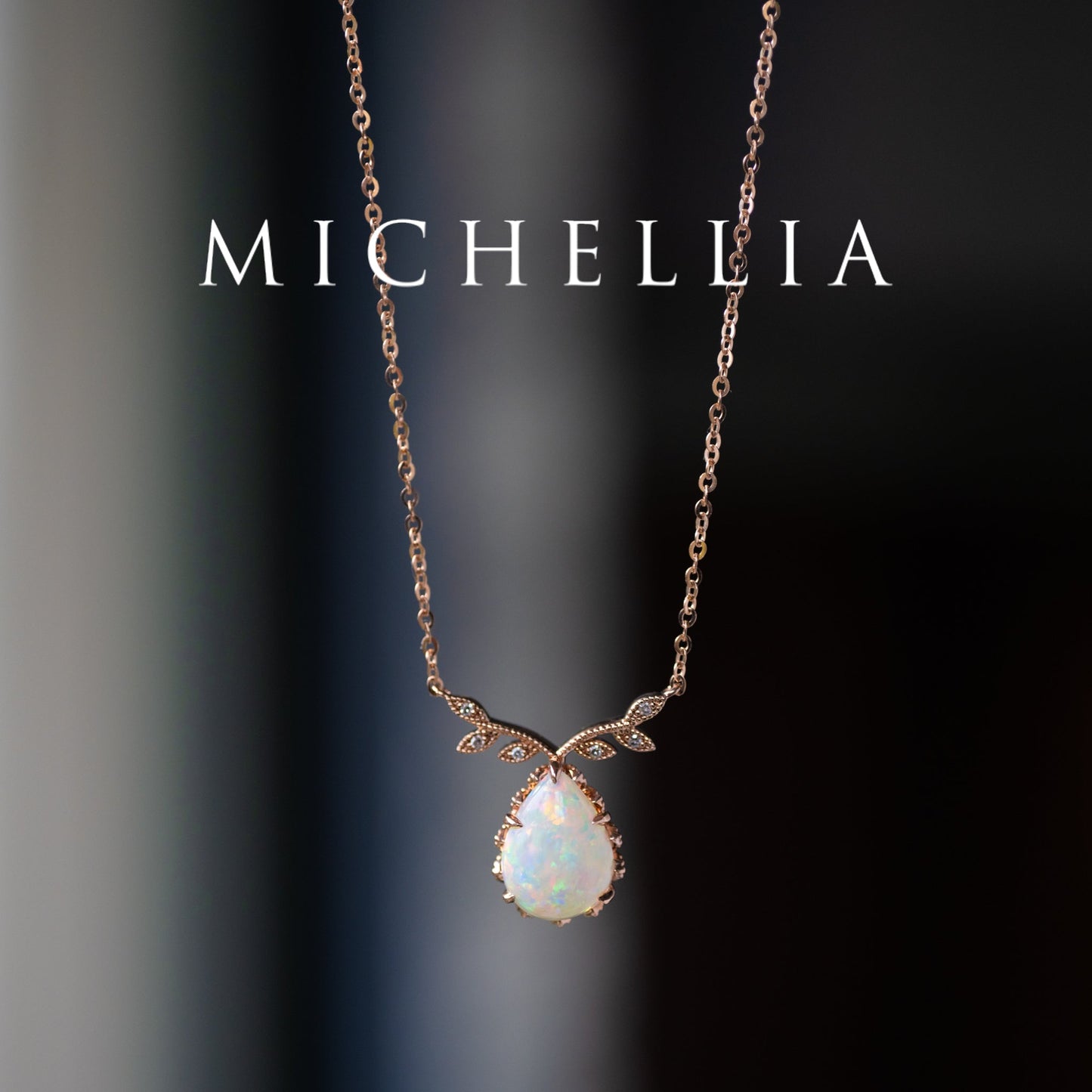 [Calantha] Bloom of Light Woodland Floral Teardrop Australian Opal Necklace  - One of A Kind & Ready-to-Ship