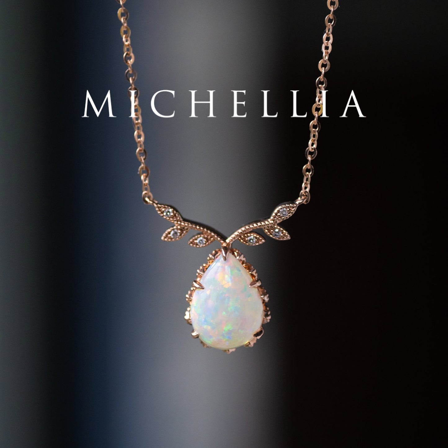 [Calantha] Bloom of Light Woodland Floral Teardrop Australian Opal Necklace  - One of A Kind & Ready-to-Ship