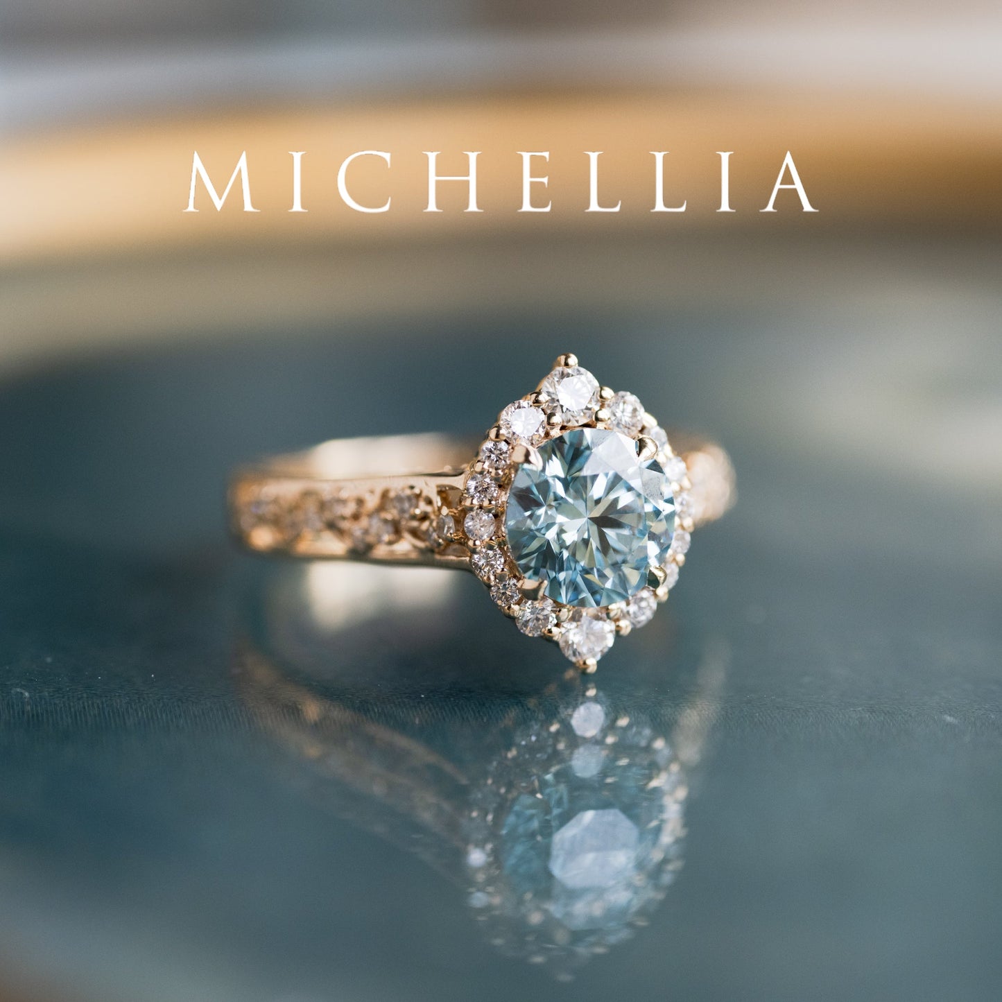 [Ophelia] IGI Certified Blue Diamond Rococo Engagement Ring, 14K Yellow Gold - One of A Kind
