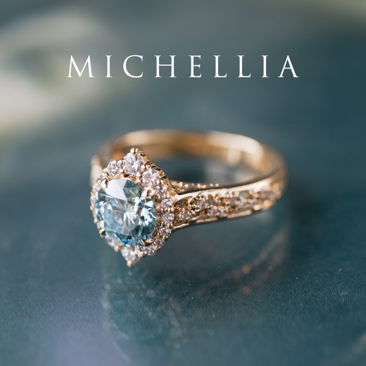[Ophelia] IGI Certified Blue Diamond Rococo Engagement Ring, 14K Yellow Gold - One of A Kind