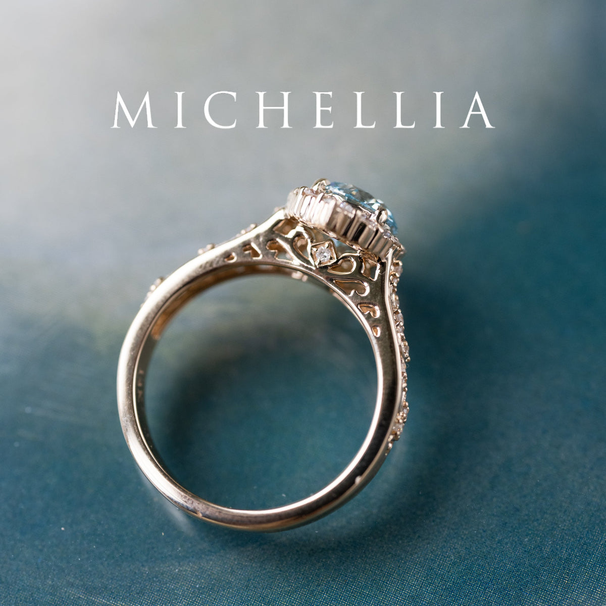 [Ophelia] IGI Certified Blue Diamond Rococo Engagement Ring, 14K Yellow Gold - One of A Kind