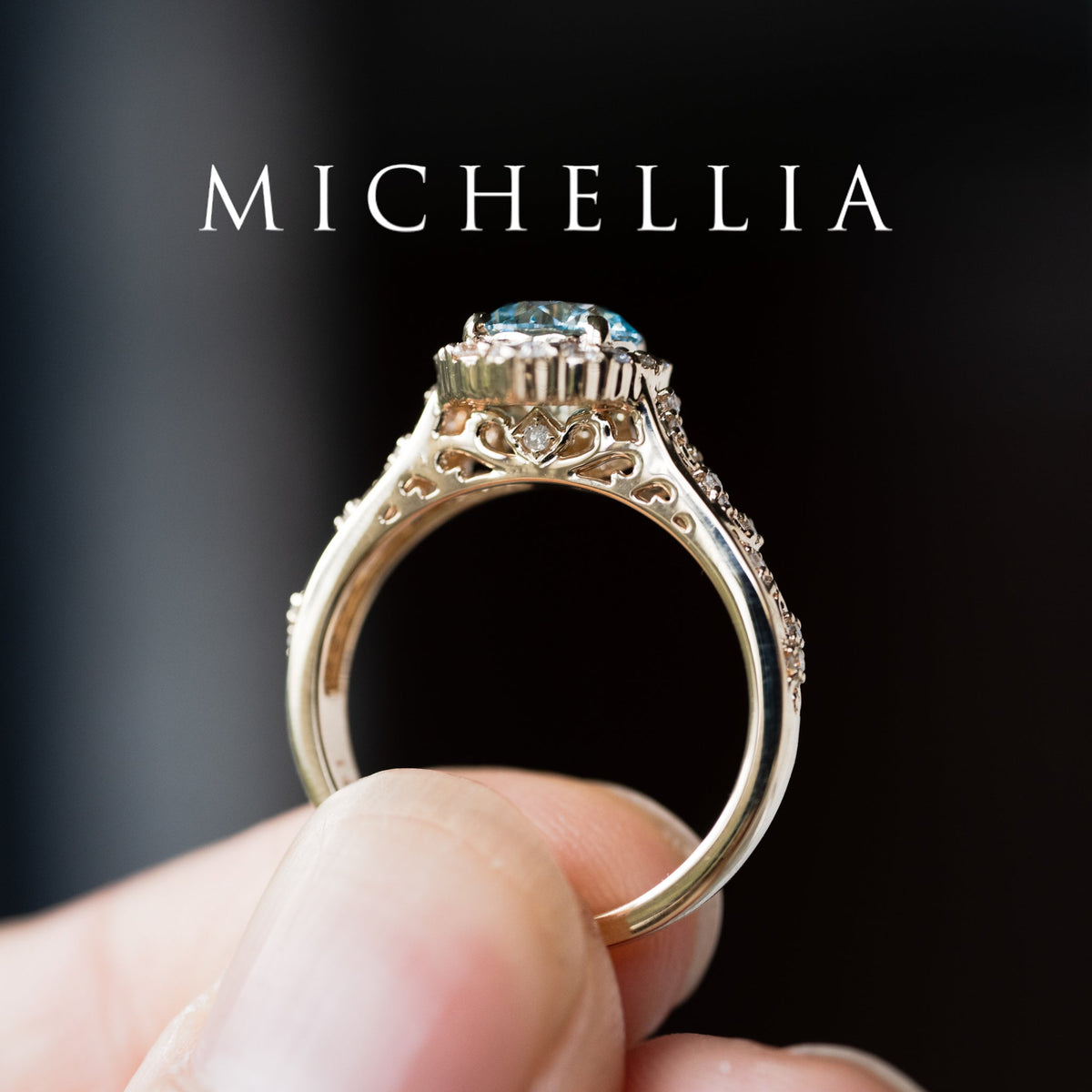 [Ophelia] IGI Certified Blue Diamond Rococo Engagement Ring, 14K Yellow Gold - One of A Kind