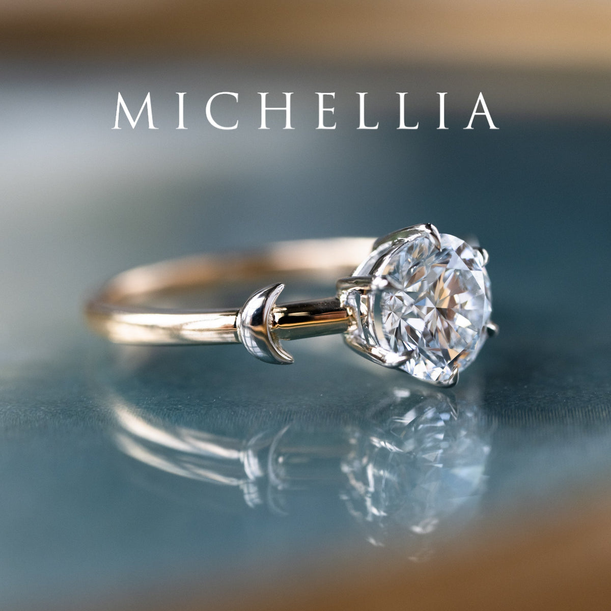 [Celeste] IGI Certified 1.5 ct Diamond Moon & Star Celestial Engagement Ring, Mixed 14K Yellow / White Gold - One of A Kind