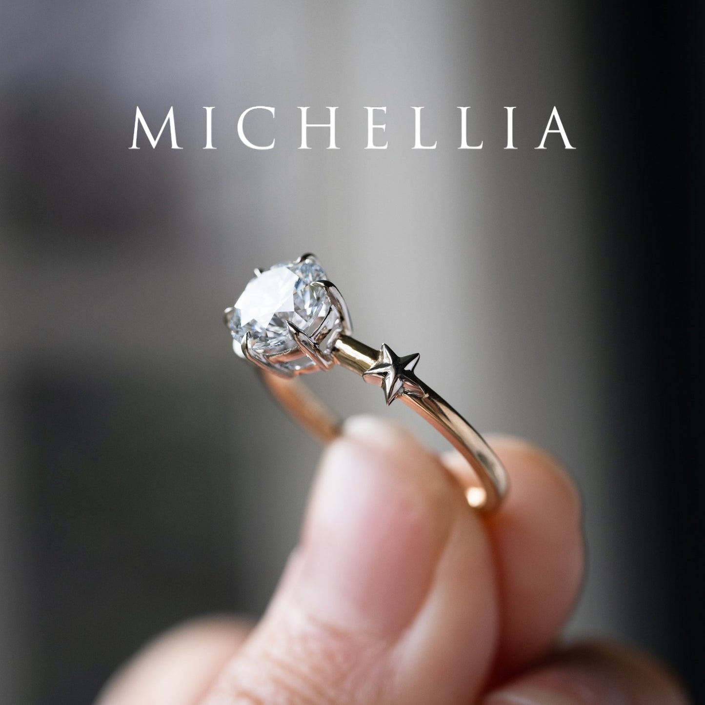 [Celeste] IGI Certified 1.5 ct Diamond Moon & Star Celestial Engagement Ring, Mixed 14K Yellow / White Gold - One of A Kind