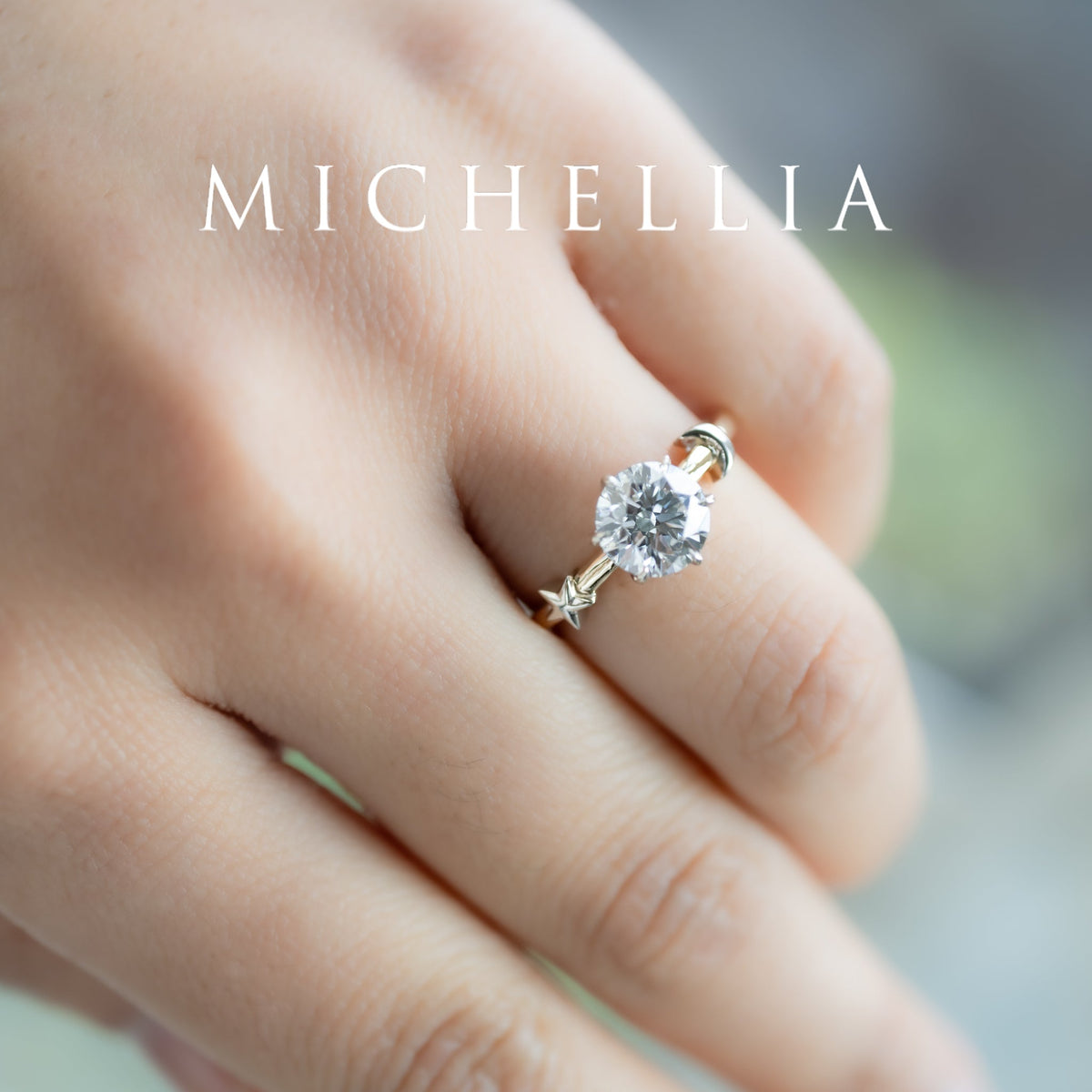 [Celeste] IGI Certified 1.5 ct Diamond Moon & Star Celestial Engagement Ring, Mixed 14K Yellow / White Gold - One of A Kind