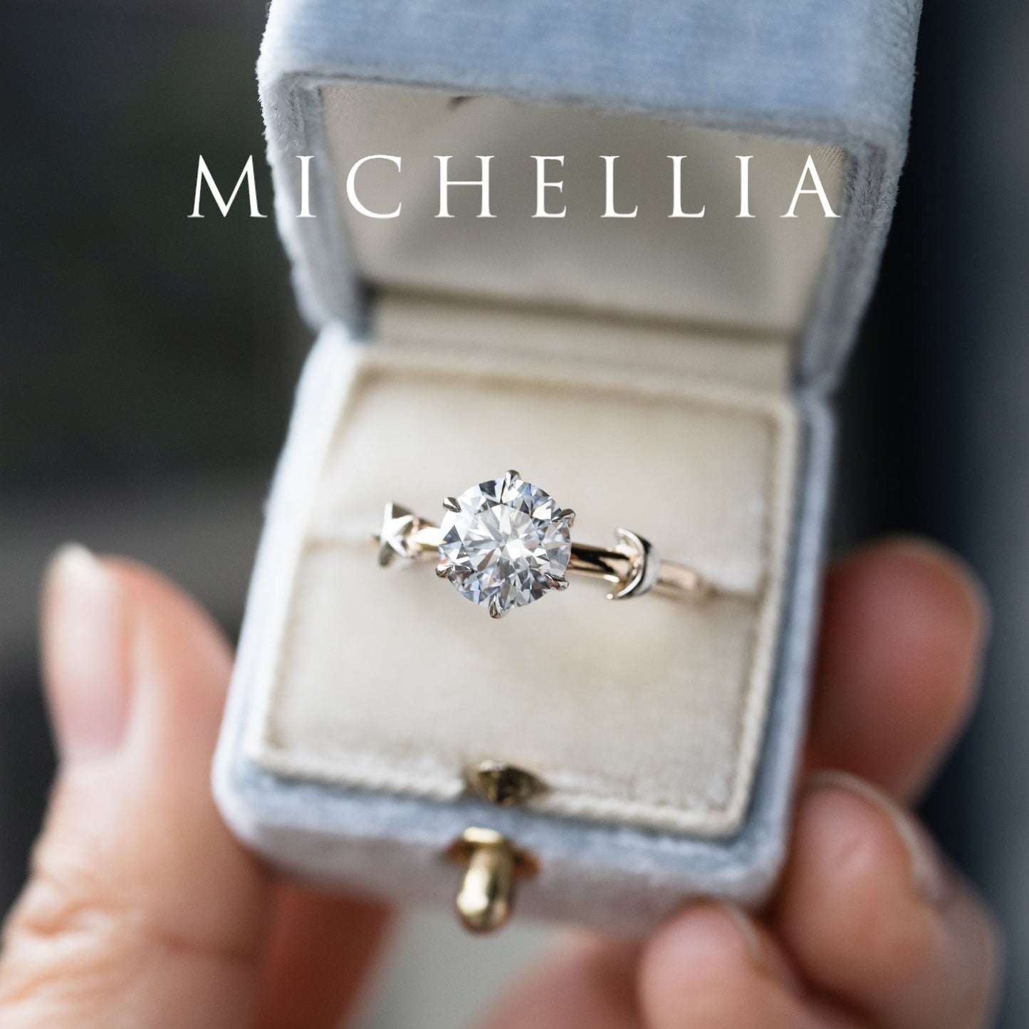 [Celeste] IGI Certified 1.5 ct Diamond Moon & Star Celestial Engagement Ring, Mixed 14K Yellow / White Gold - One of A Kind