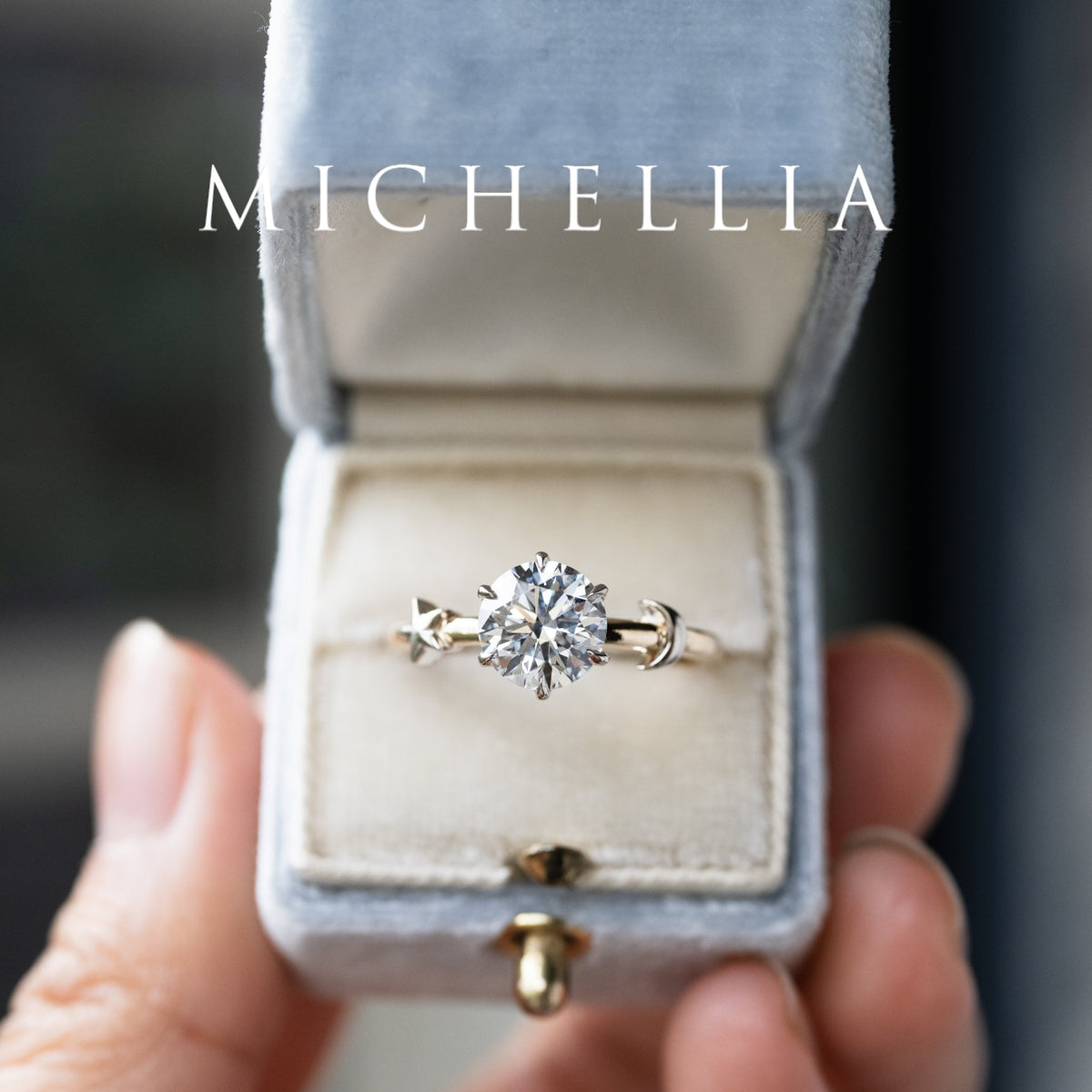 [Celeste] IGI Certified 1.5 ct Diamond Moon & Star Celestial Engagement Ring, Mixed 14K Yellow / White Gold - One of A Kind