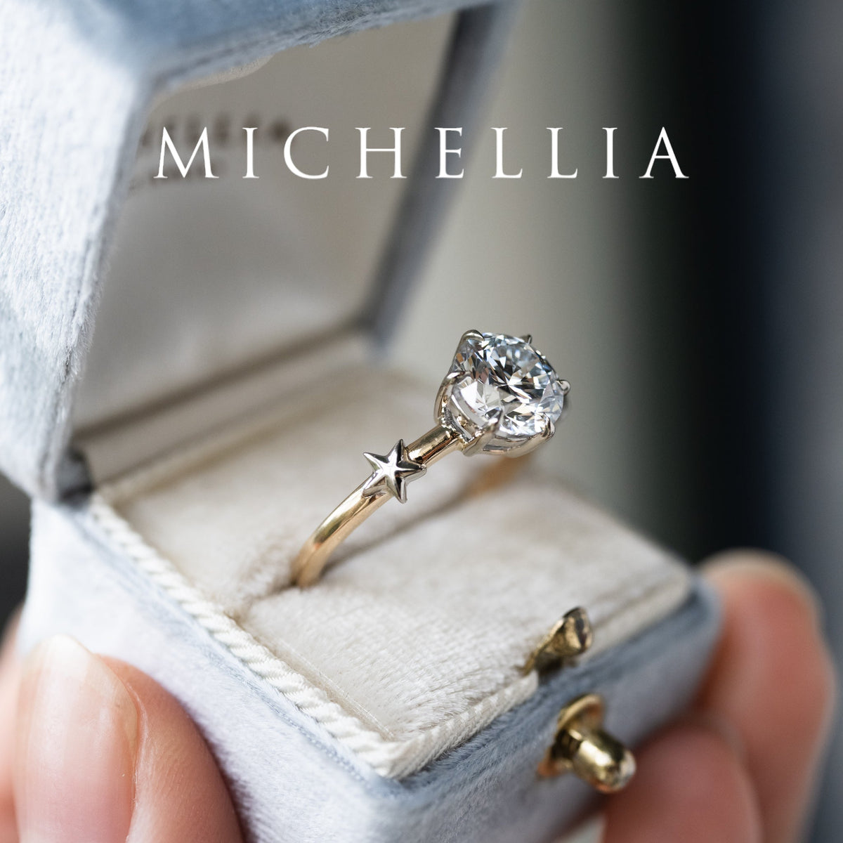 [Celeste] IGI Certified 1.5 ct Diamond Moon & Star Celestial Engagement Ring, Mixed 14K Yellow / White Gold - One of A Kind