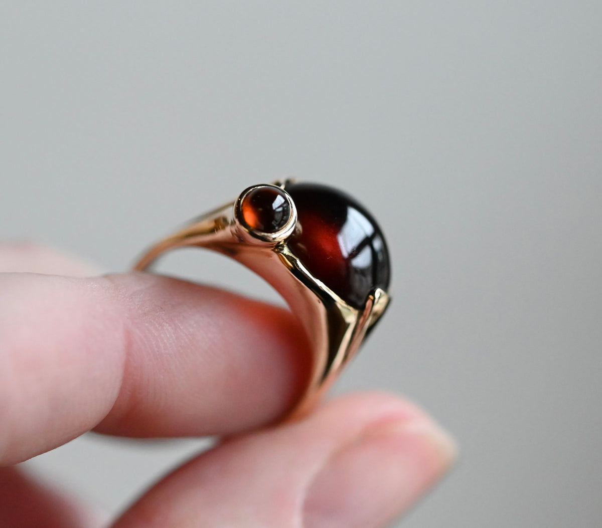 14k Gold Hessonite Garnet Chunky Signet Style Ring - size 7 - Ready to ship