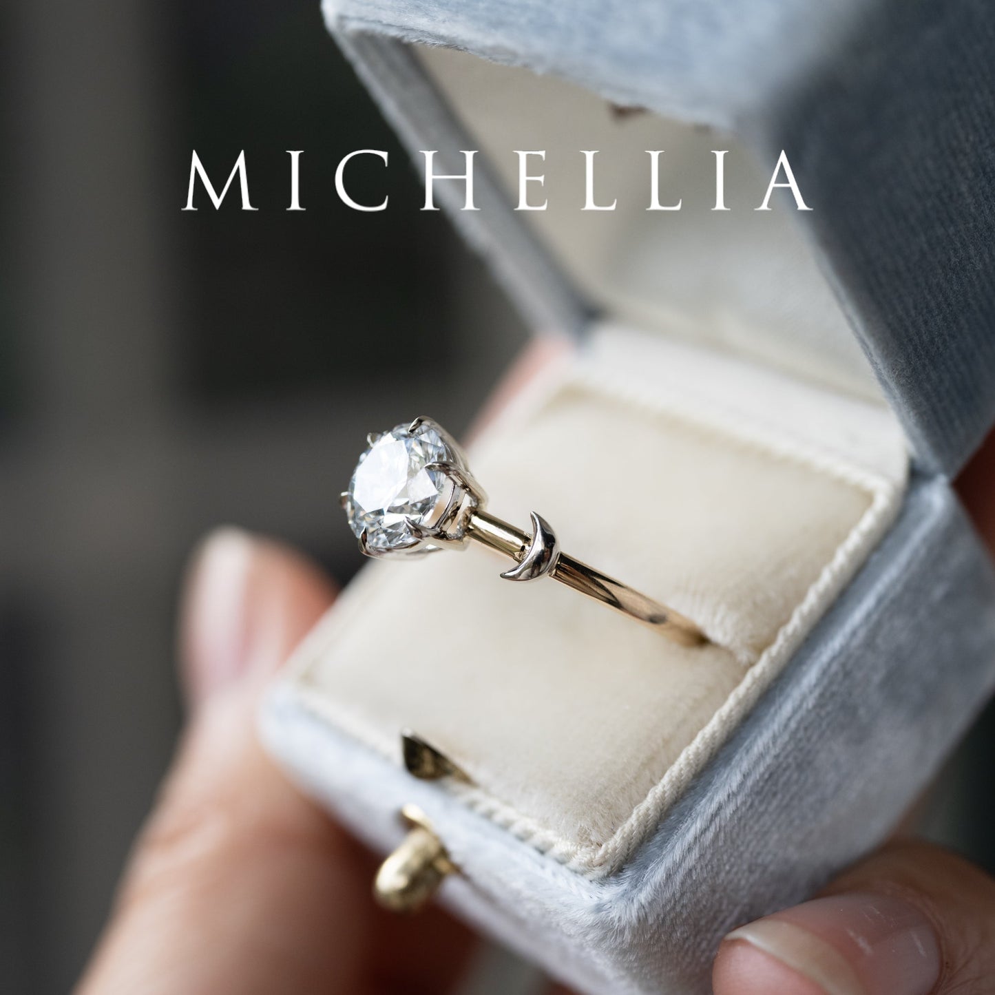 [Celeste] IGI Certified 1.5 ct Diamond Moon & Star Celestial Engagement Ring, Mixed 14K Yellow / White Gold - One of A Kind