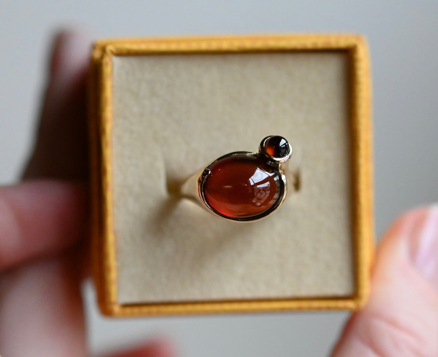 14k Gold Hessonite Garnet Chunky Signet Style Ring - size 7 - Ready to ship