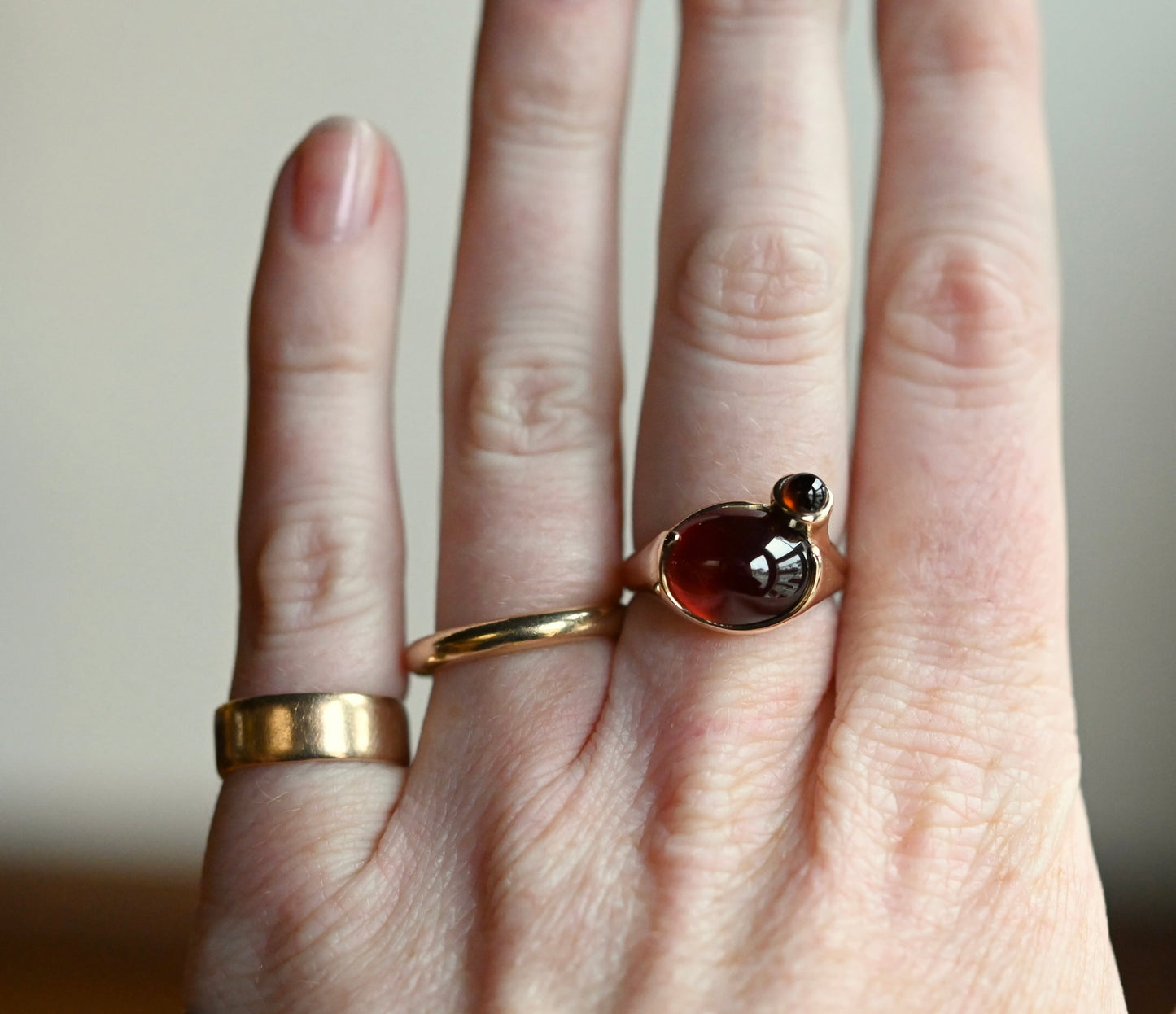 14k Gold Hessonite Garnet Chunky Signet Style Ring - size 7 - Ready to ship