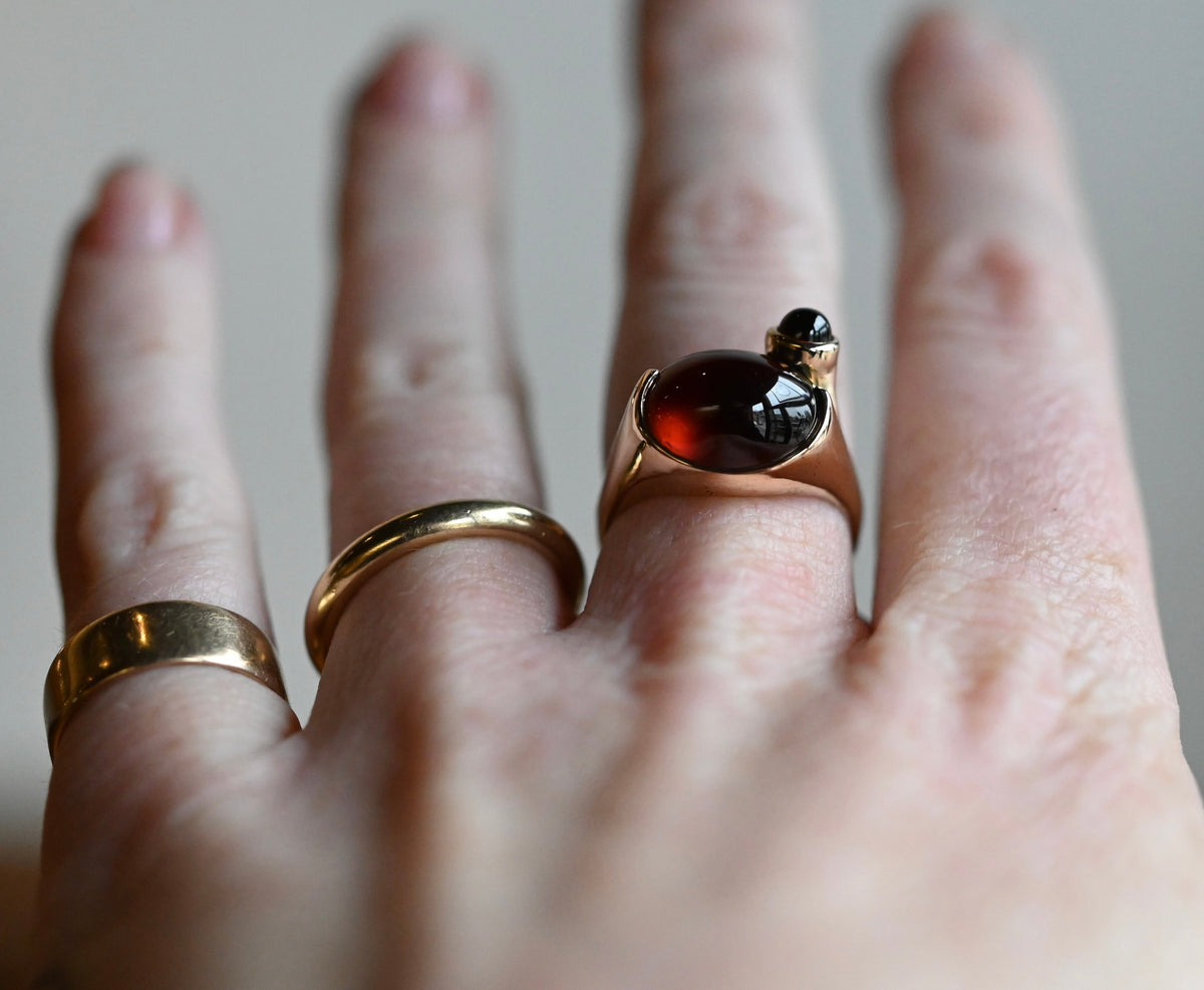 14k Gold Hessonite Garnet Chunky Signet Style Ring - size 7 - Ready to ship