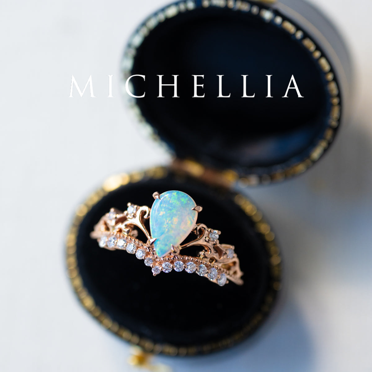 [Francesca] Heirloom Crown Pear Engagement Engagement Ring in Opal