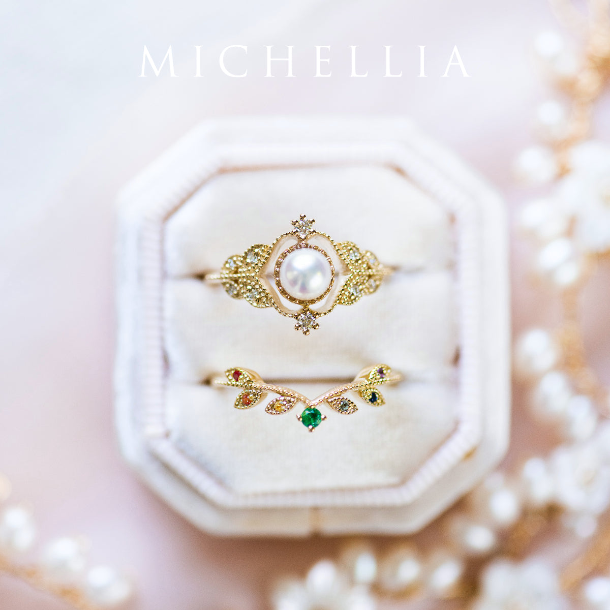 [Adeline] Vintage Rose Ring in Akoya Pearl