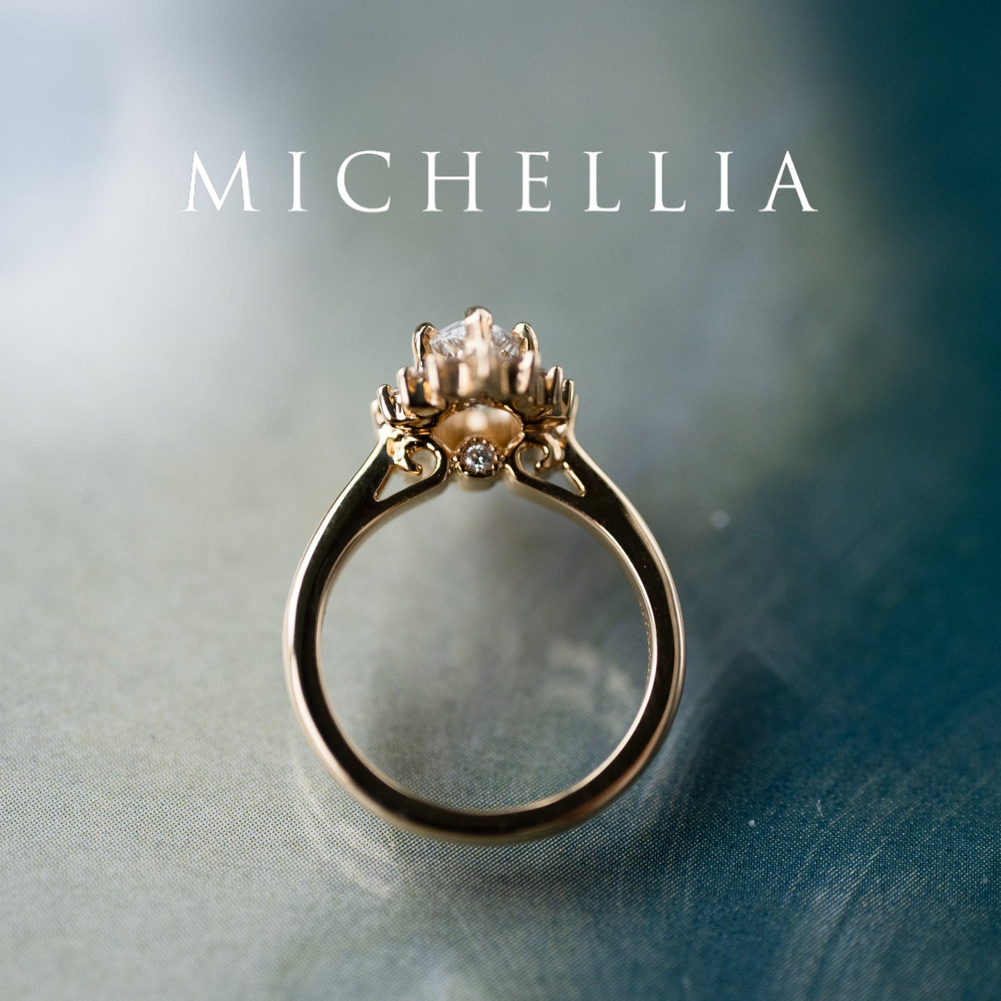 [Helena] Vintage Bloom Halo Marquise Engagement Ring in Diamond / Moissanite