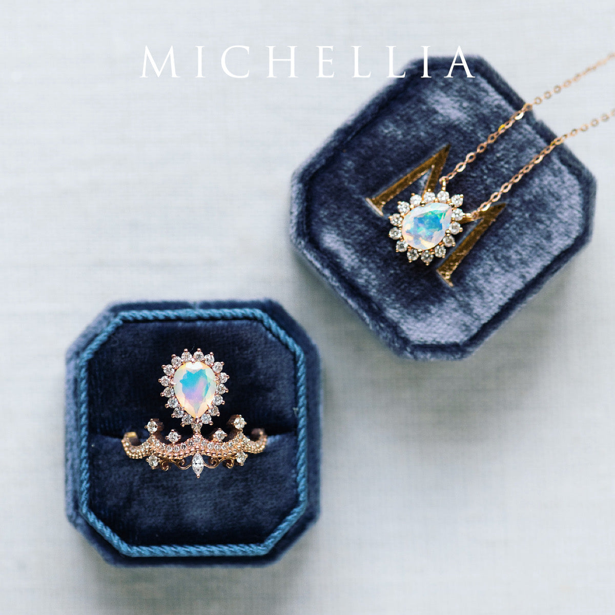 [Camellia] Vintage Bloom Pear Cut Necklace in Labradorite