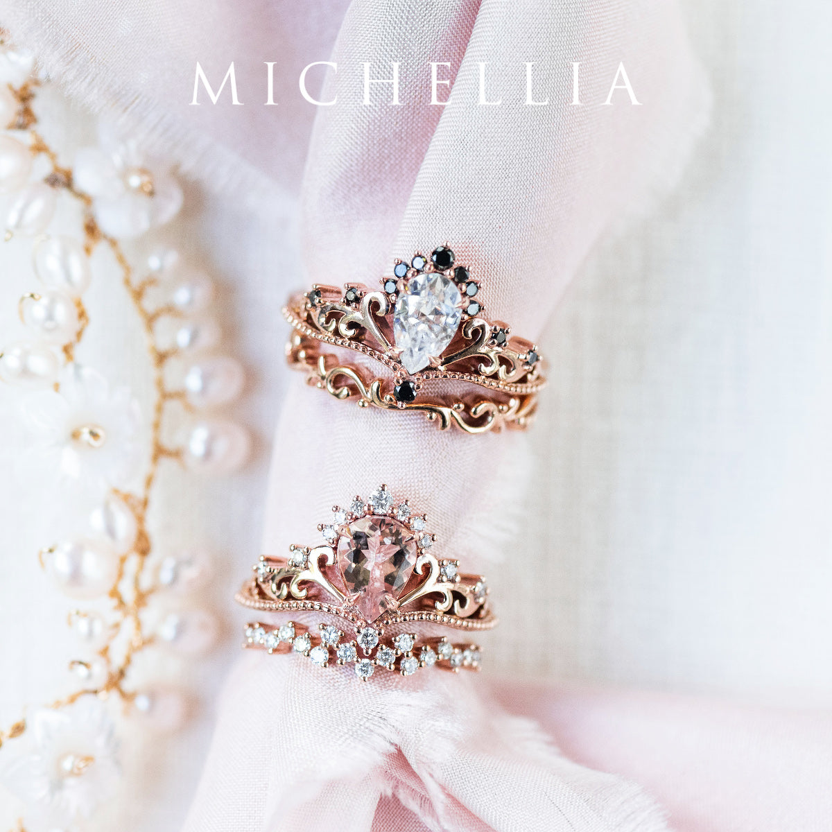 [Reinette] Empress Crown Pear Cut Ring in Morganite