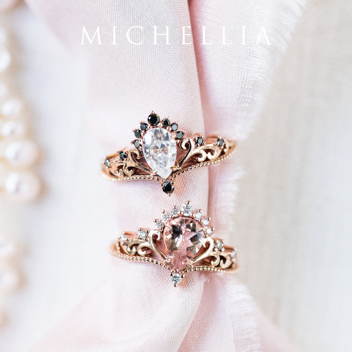 [Reinette] Empress Crown Pear Cut Ring in Morganite