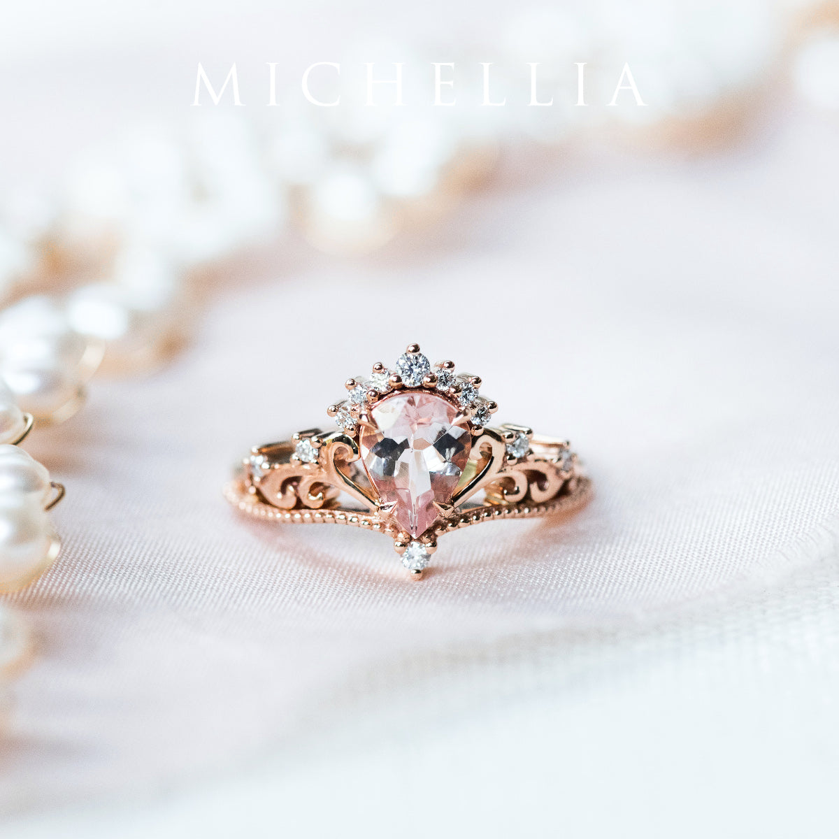 [Reinette] Empress Crown Pear Cut Ring in Morganite