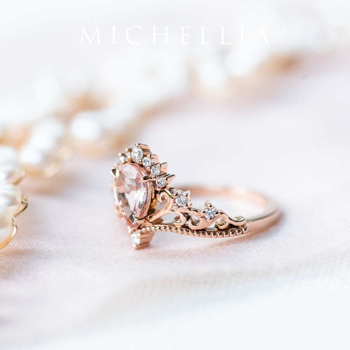 [Reinette] Empress Crown Pear Cut Ring in Morganite