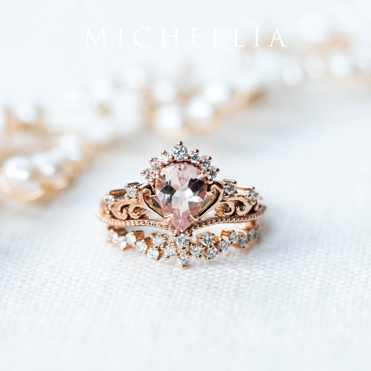 [Reinette] Empress Crown Pear Cut Ring in Morganite