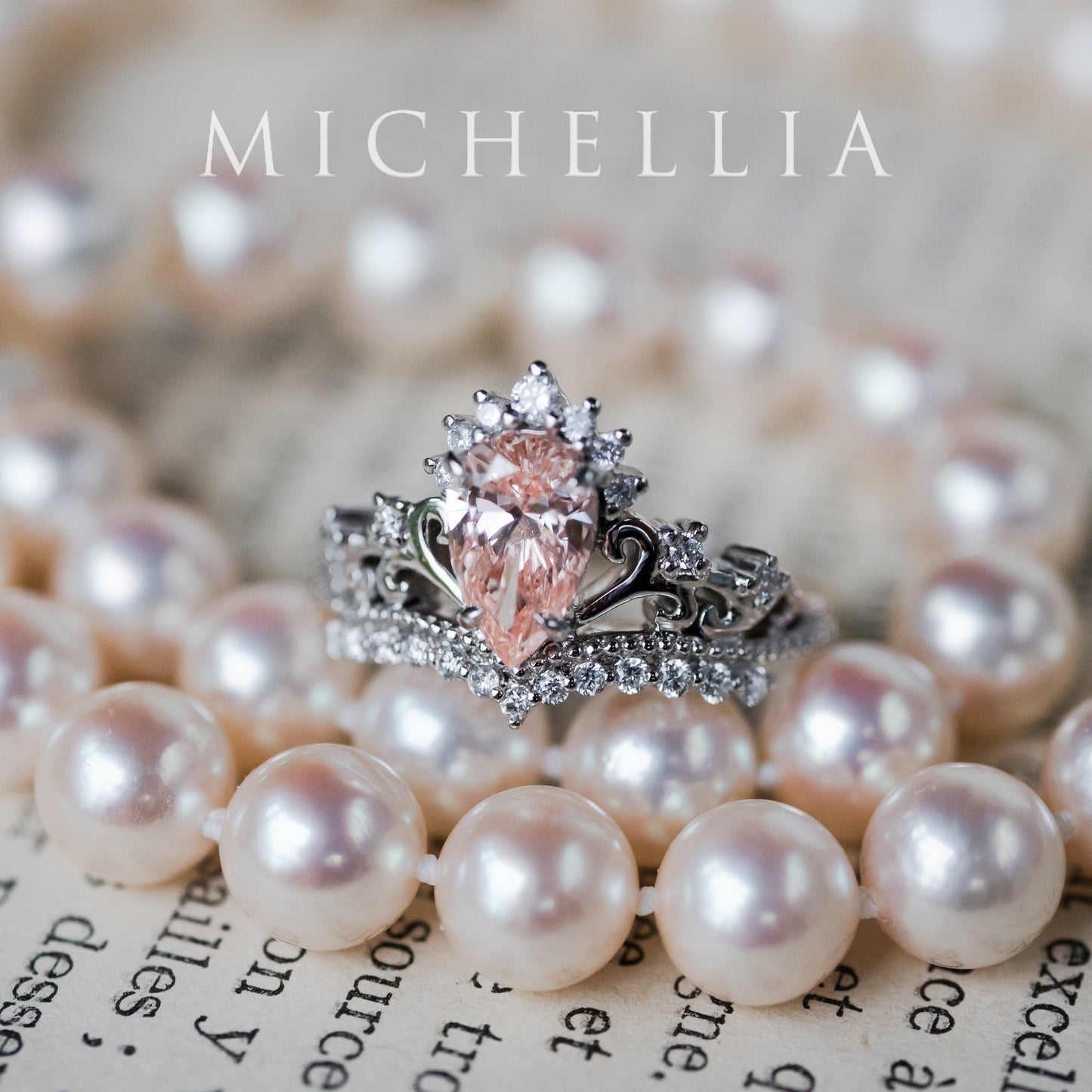 [Reina] IGI Certified Brilliant Blush Pink Diamond Pear Cut Platinum Engagement Ring, One of A Kind & Ready-to-Ship