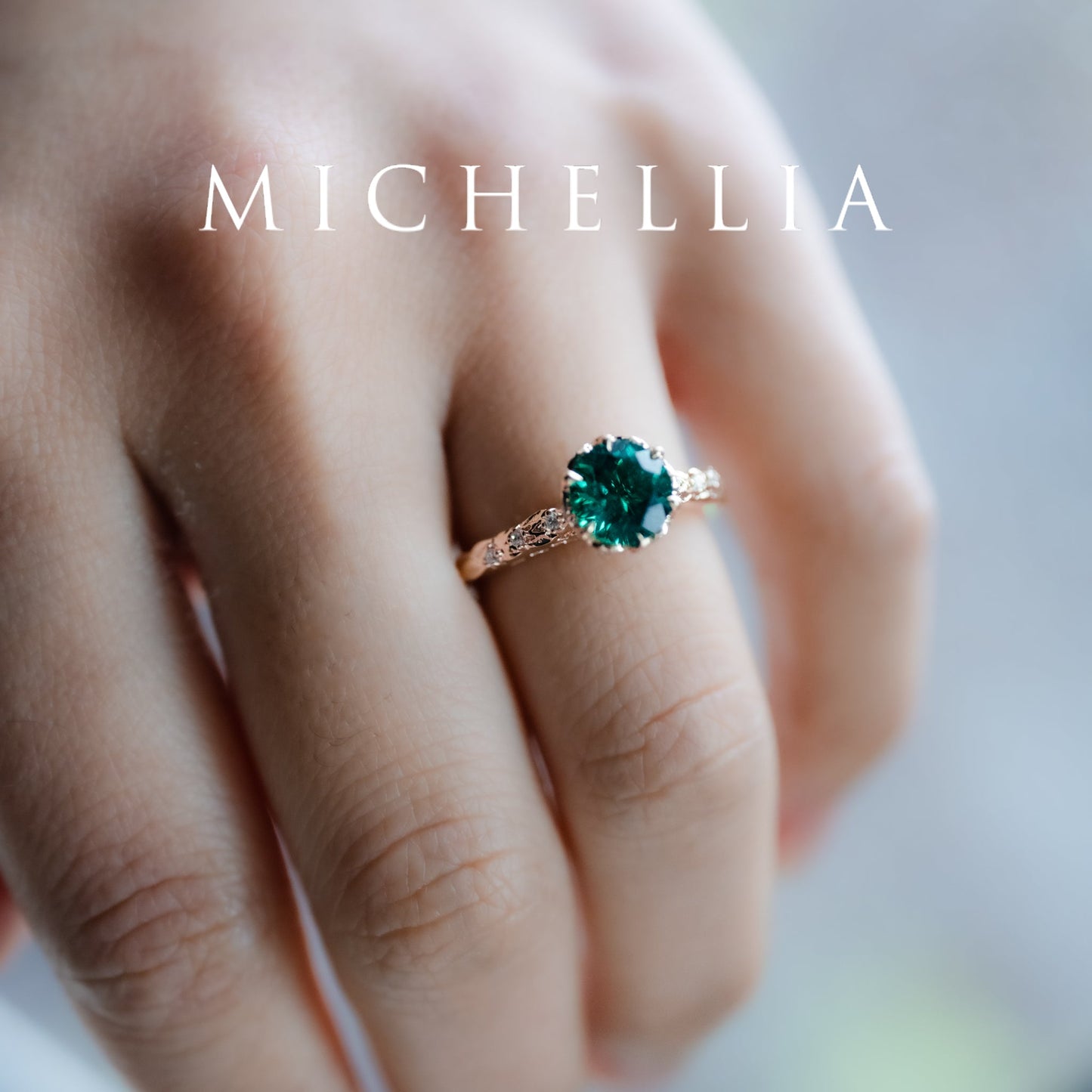 [Eliora] Vintage Regency Crown Solitaire Emerald Engagement Ring, Ready-to-Ship