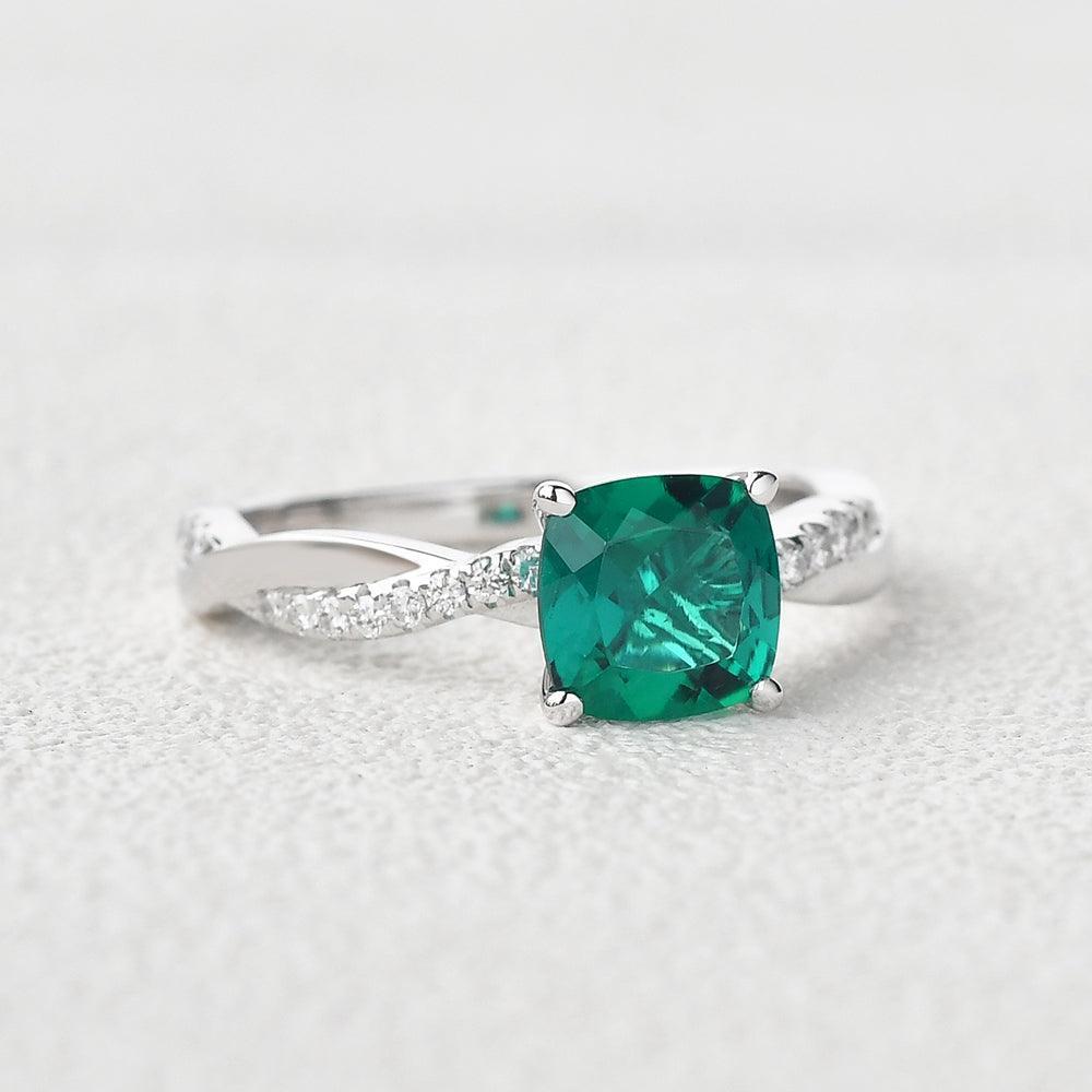 Ivy’s Twist | 2CT Cushion Cut Emerald Solitaire Engagement Ring