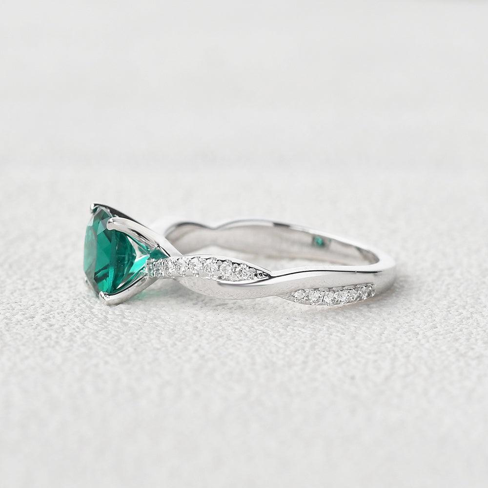 Ivy’s Twist | 2CT Cushion Cut Emerald Solitaire Engagement Ring