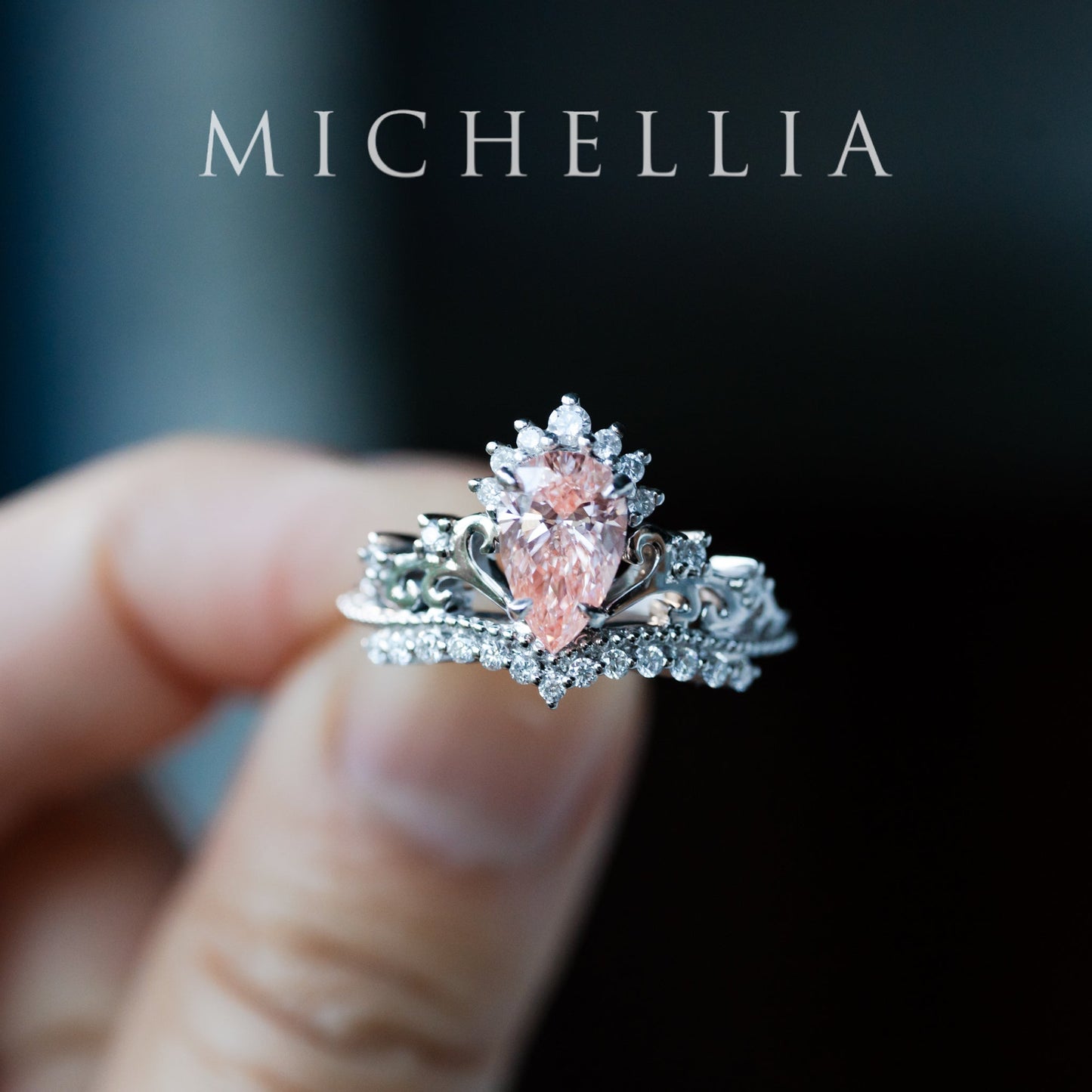 [Reina] IGI Certified Brilliant Blush Pink Diamond Pear Cut Platinum Engagement Ring, One of A Kind & Ready-to-Ship