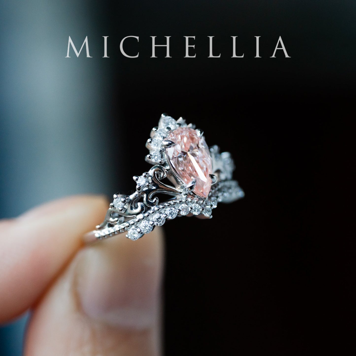 [Reina] IGI Certified Brilliant Blush Pink Diamond Pear Cut Platinum Engagement Ring, One of A Kind & Ready-to-Ship