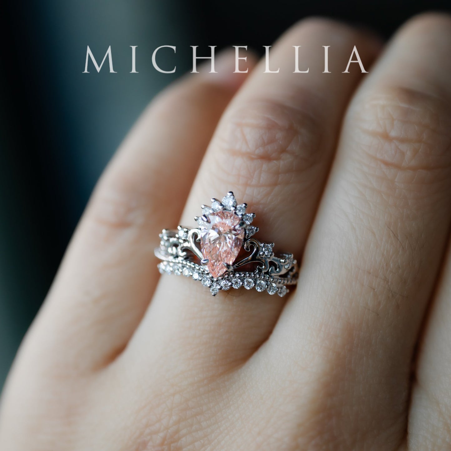 [Reina] IGI Certified Brilliant Blush Pink Diamond Pear Cut Platinum Engagement Ring, One of A Kind & Ready-to-Ship