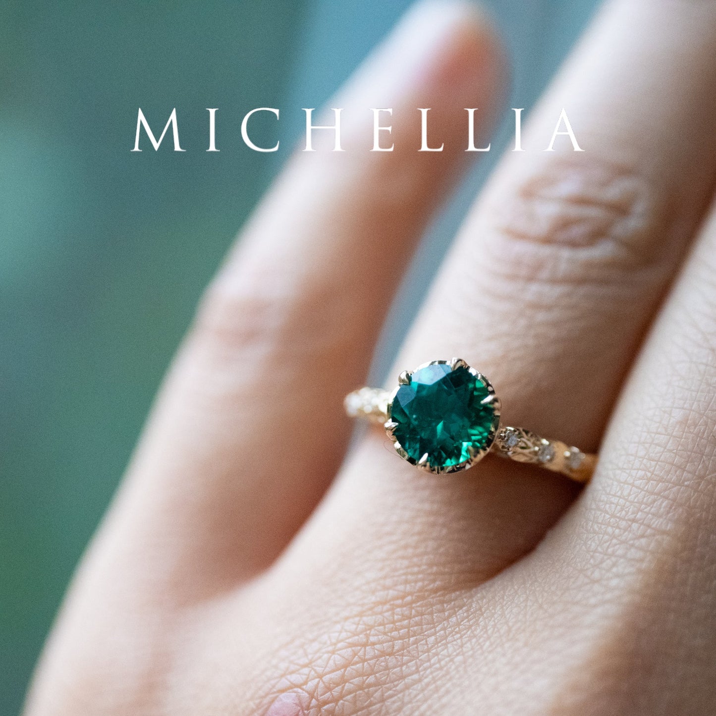 [Eliora] Vintage Regency Crown Solitaire Emerald Engagement Ring, Ready-to-Ship