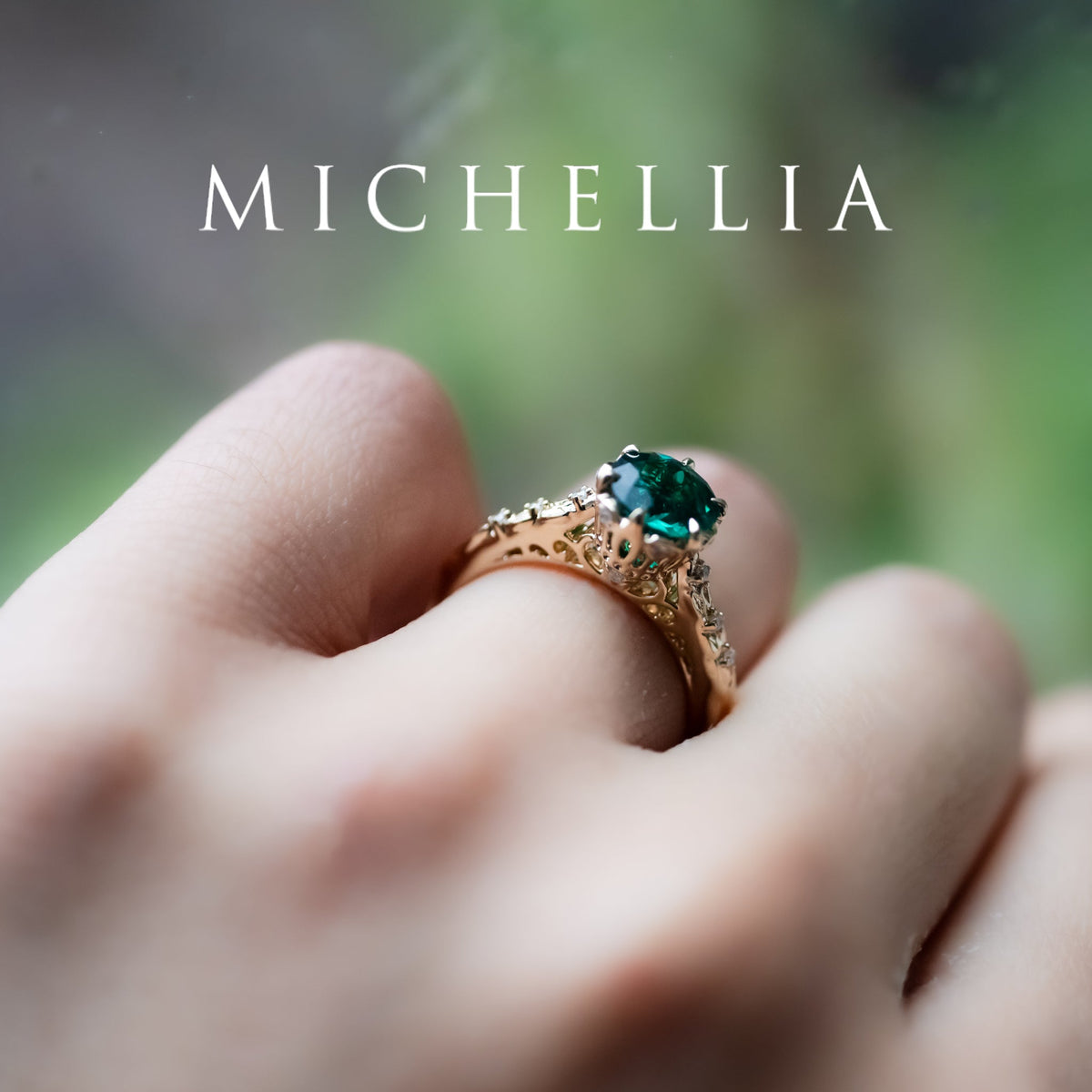 [Eliora] Vintage Regency Crown Solitaire Emerald Engagement Ring, Ready-to-Ship