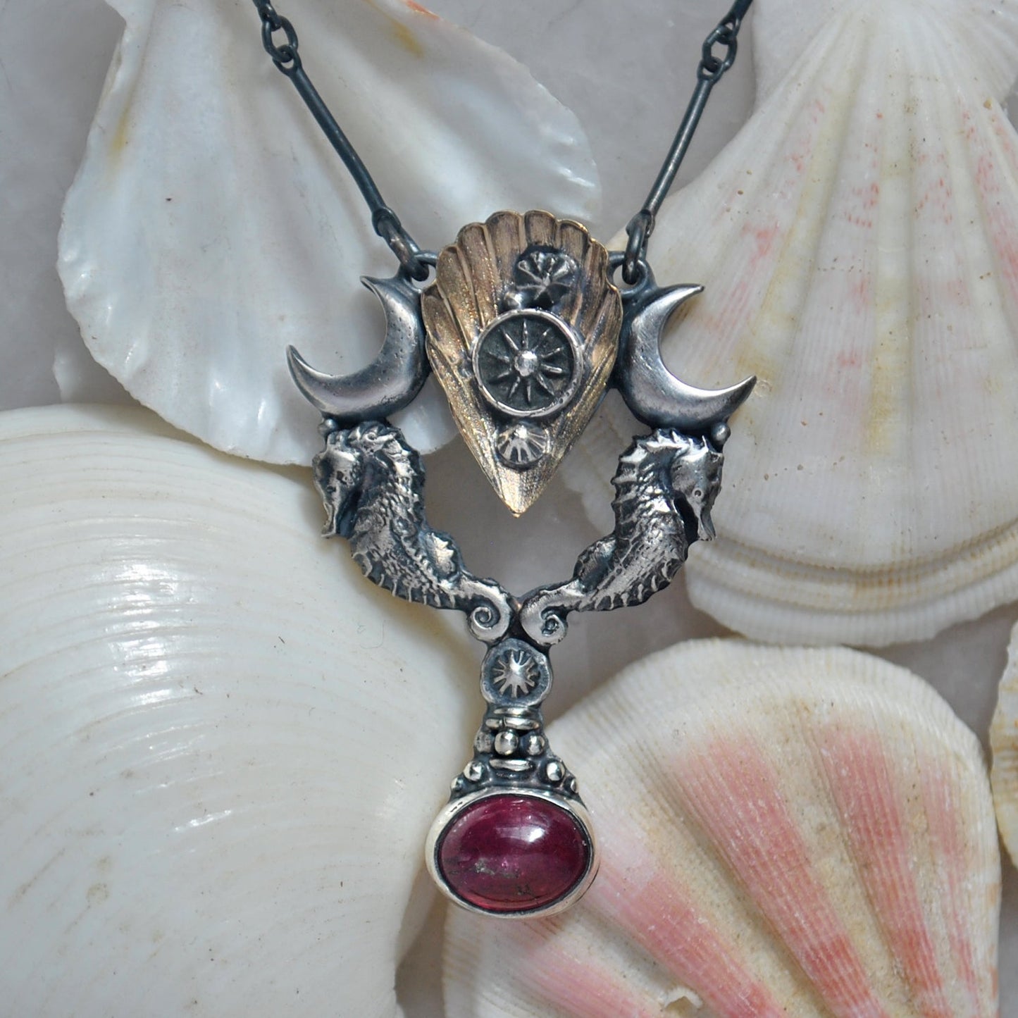 Royal Seahorse Necklace, Rich Rubellite Tourmaline