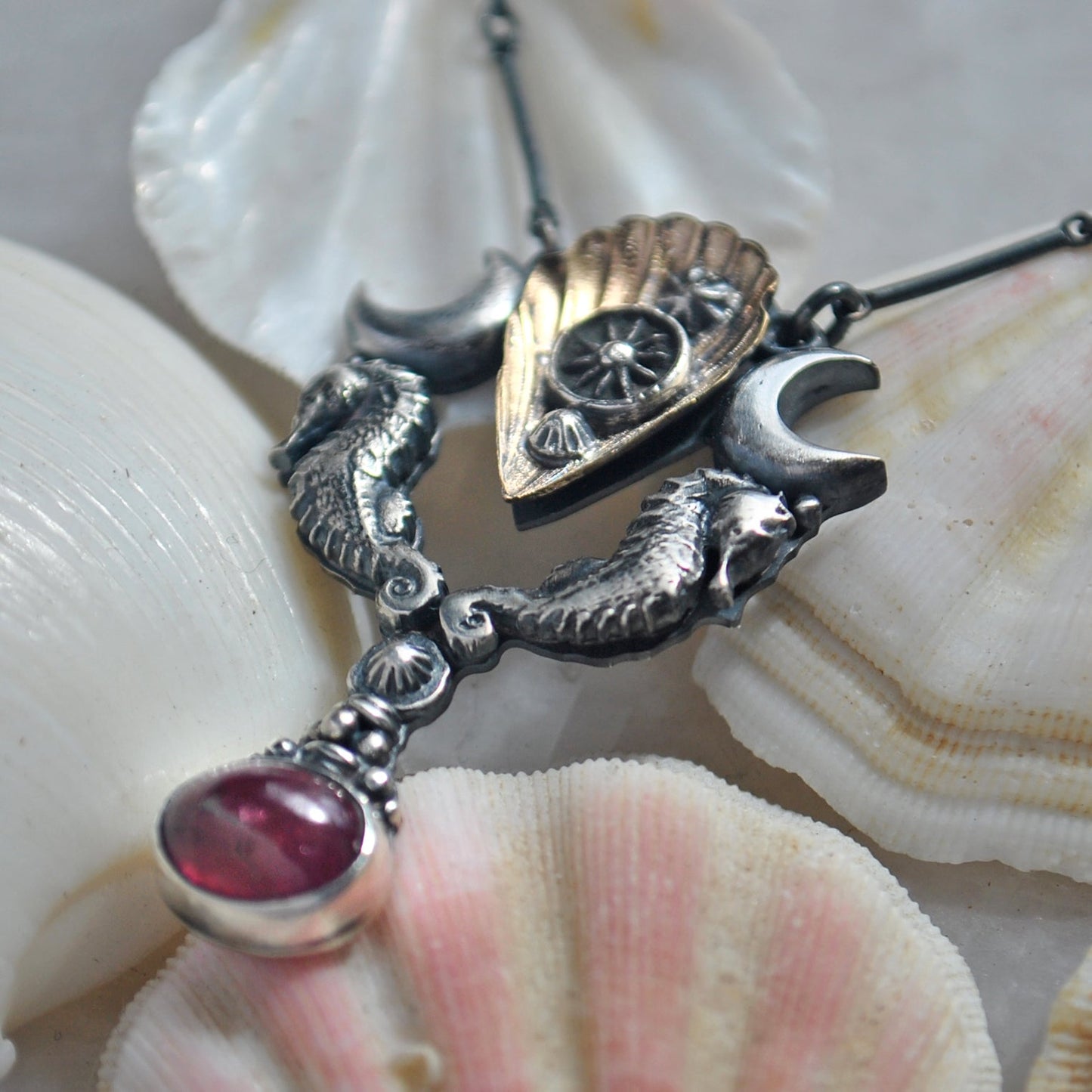 Royal Seahorse Necklace, Rich Rubellite Tourmaline