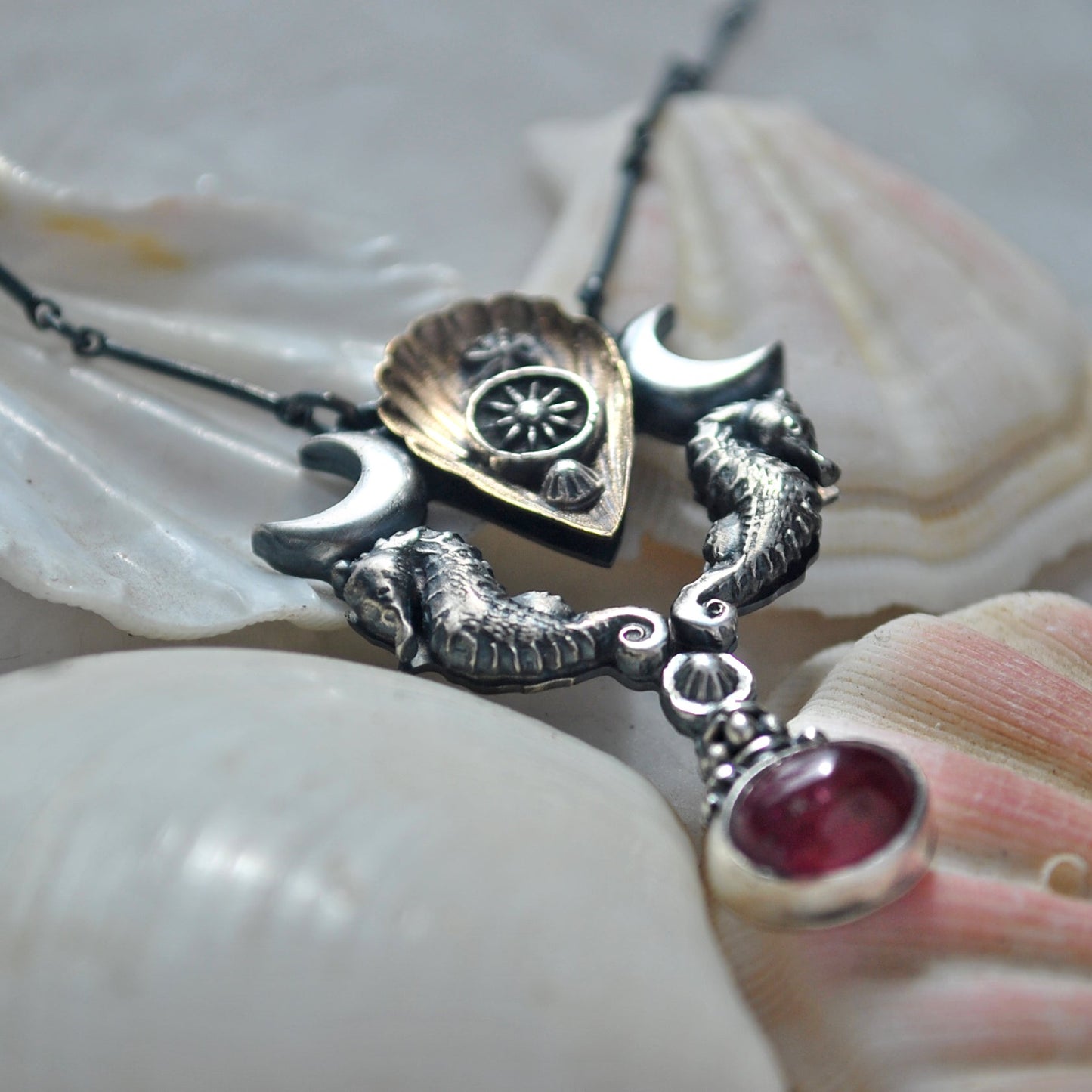 Royal Seahorse Necklace, Rich Rubellite Tourmaline