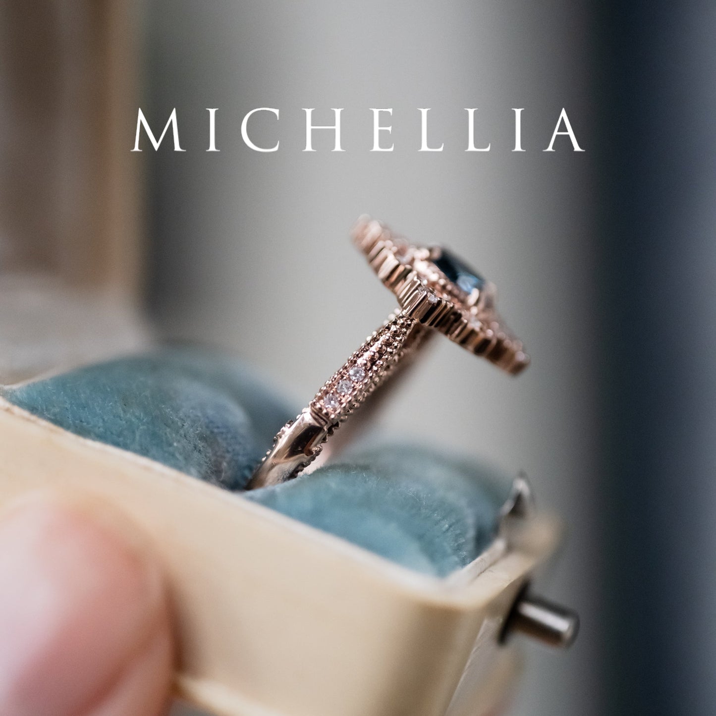 [Henrietta] IGI Certified Teal Blue Diamond Belle Époque Vintage Engagement Ring, One of A Kind