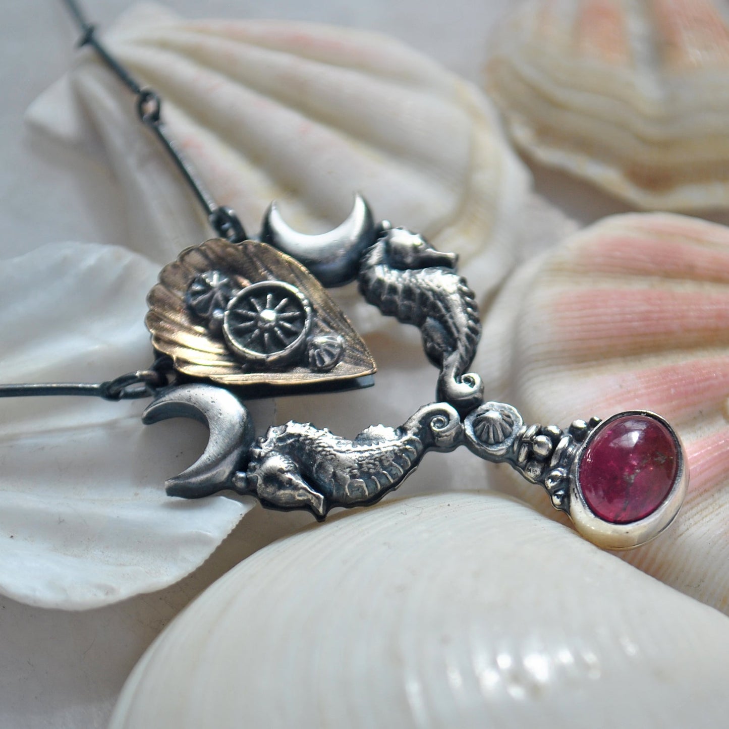 Royal Seahorse Necklace, Rich Rubellite Tourmaline