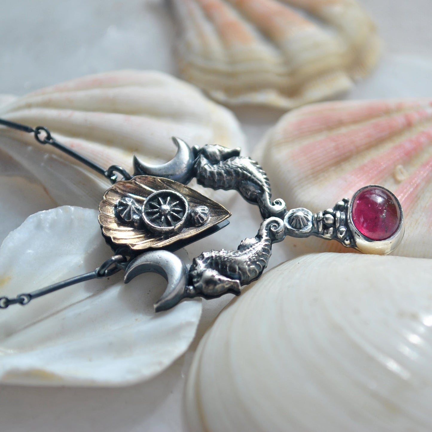 Royal Seahorse Necklace, Rich Rubellite Tourmaline
