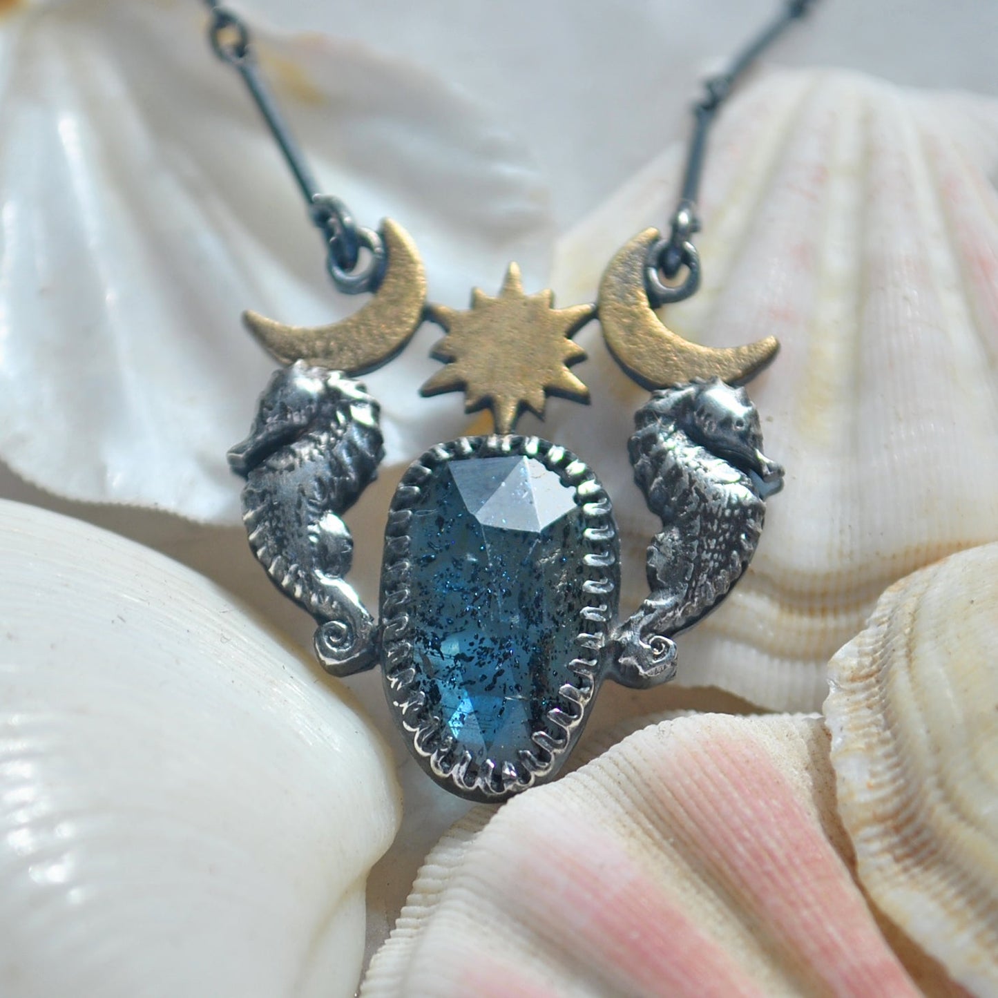 Royal Seahorse Necklace, Sparkling Kyanite