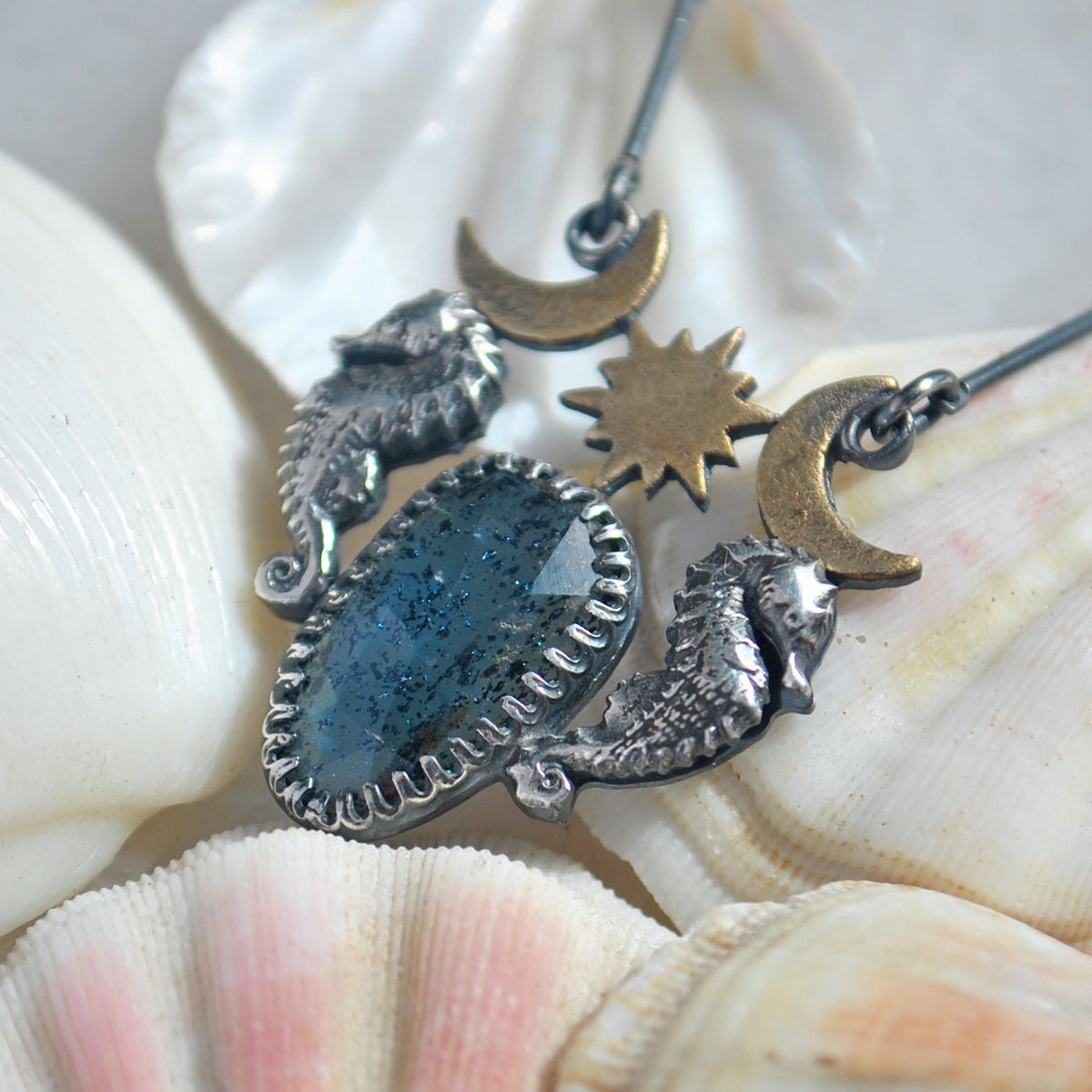 Royal Seahorse Necklace, Sparkling Kyanite