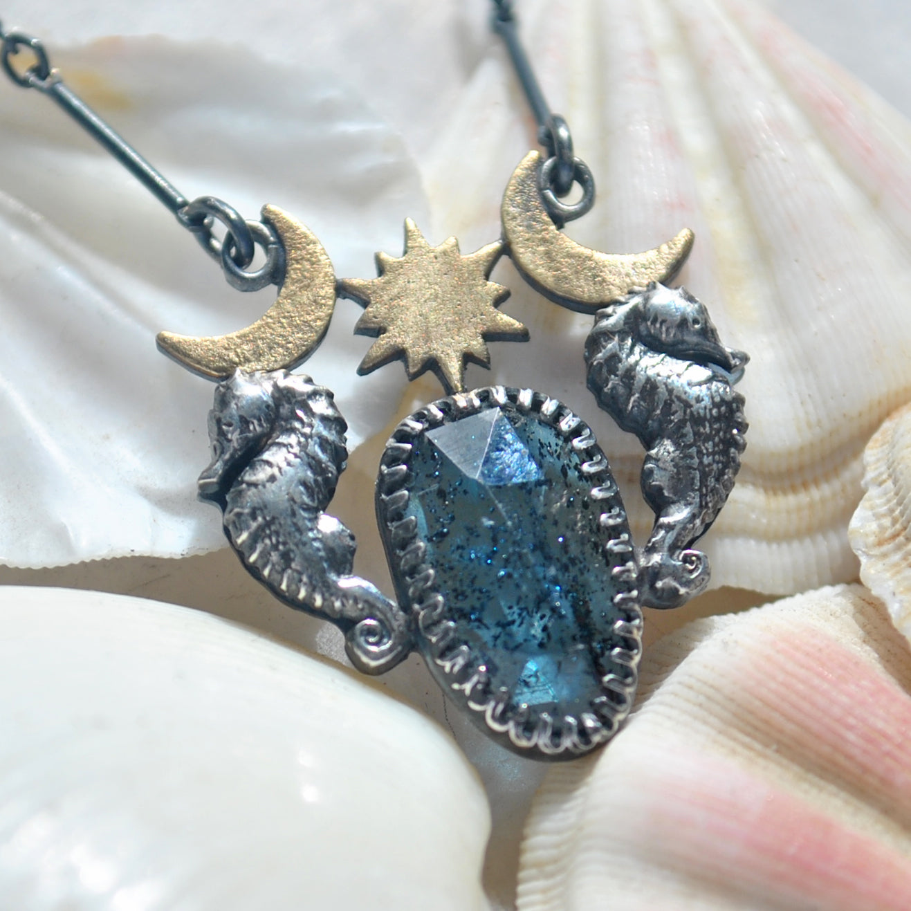 Royal Seahorse Necklace, Sparkling Kyanite