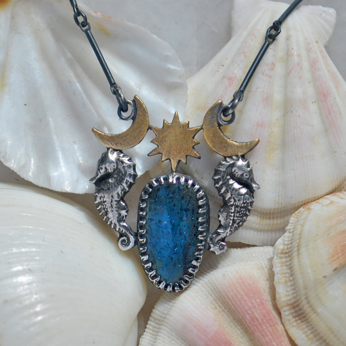 Royal Seahorse Necklace, Sparkling Kyanite