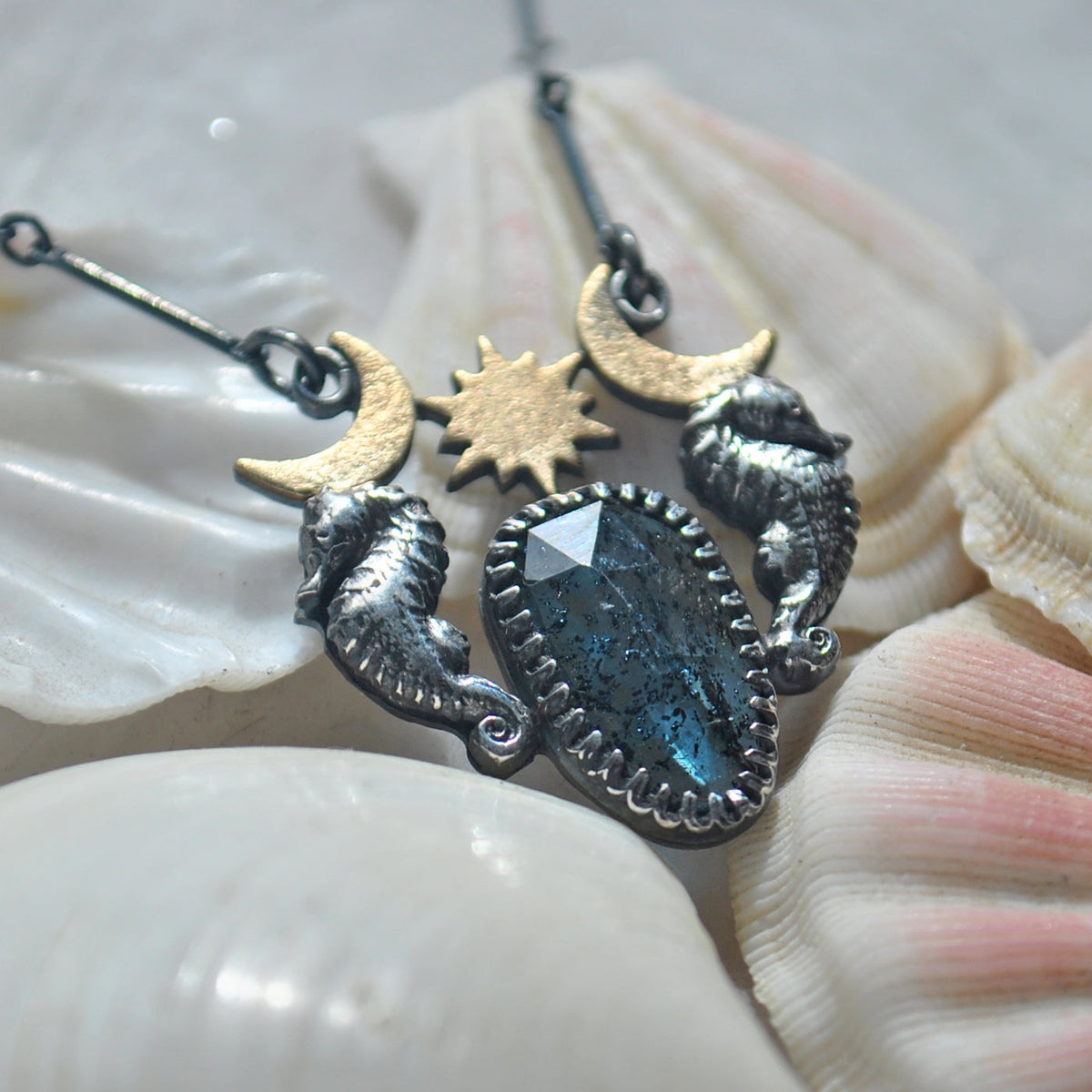 Royal Seahorse Necklace, Sparkling Kyanite