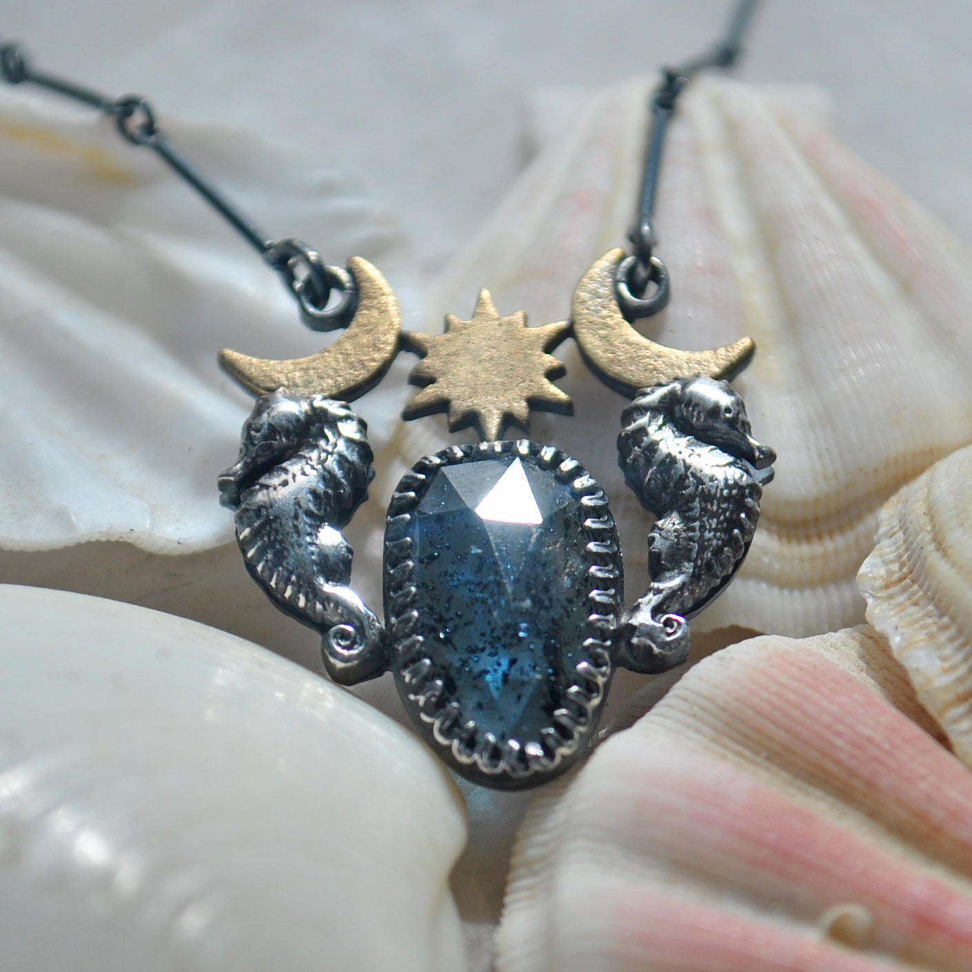 Royal Seahorse Necklace, Sparkling Kyanite
