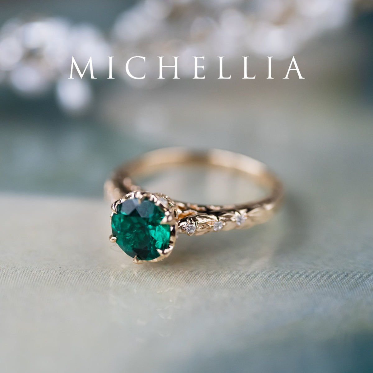 [Eliora] Vintage Regency Crown Solitaire Emerald Engagement Ring, Ready-to-Ship