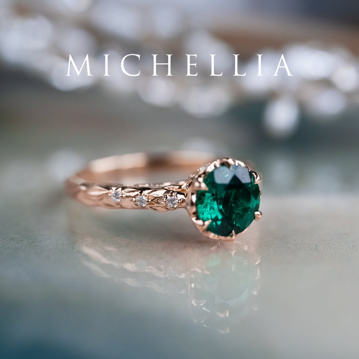[Eliora] Vintage Regency Crown Solitaire Emerald Engagement Ring, Ready-to-Ship