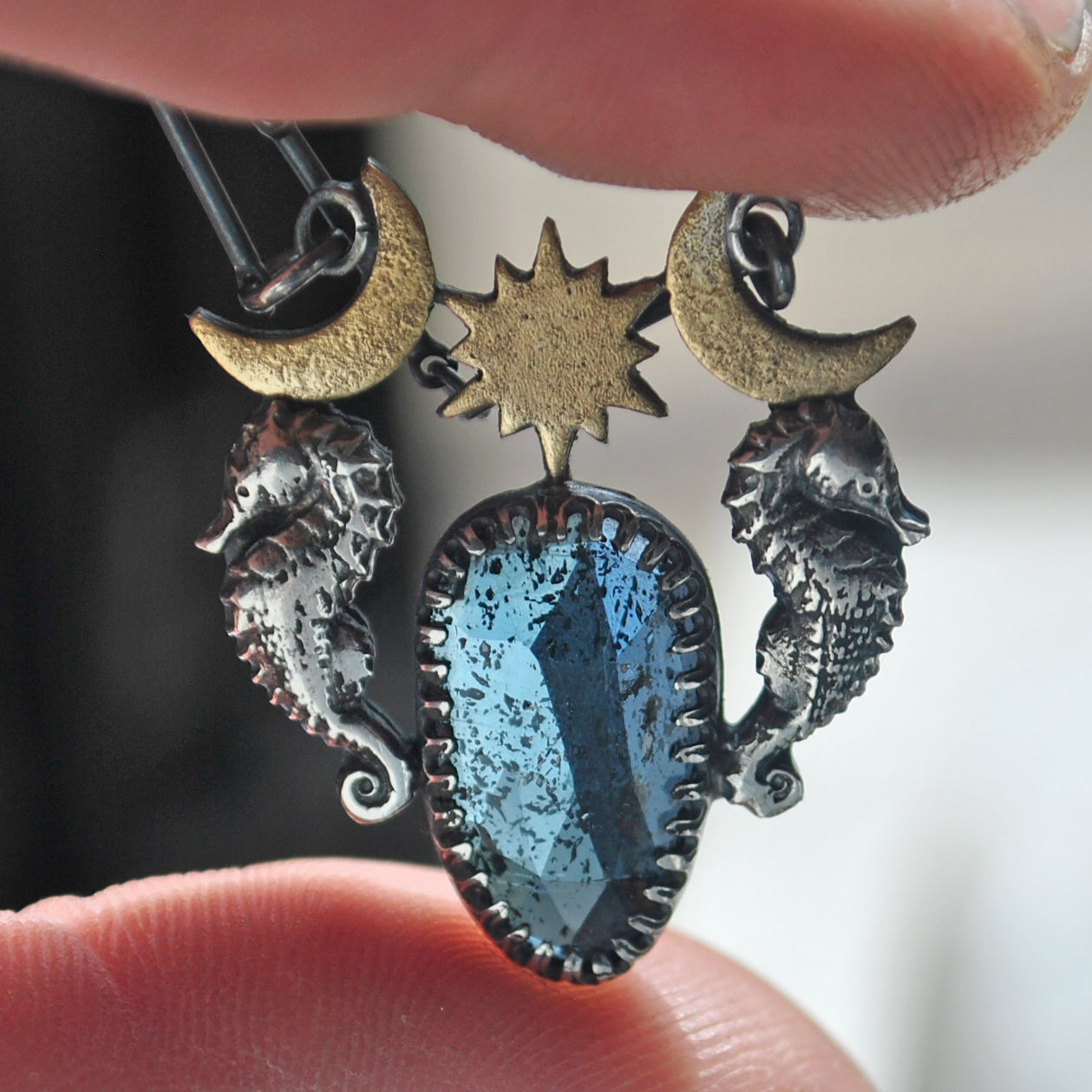 Royal Seahorse Necklace, Sparkling Kyanite